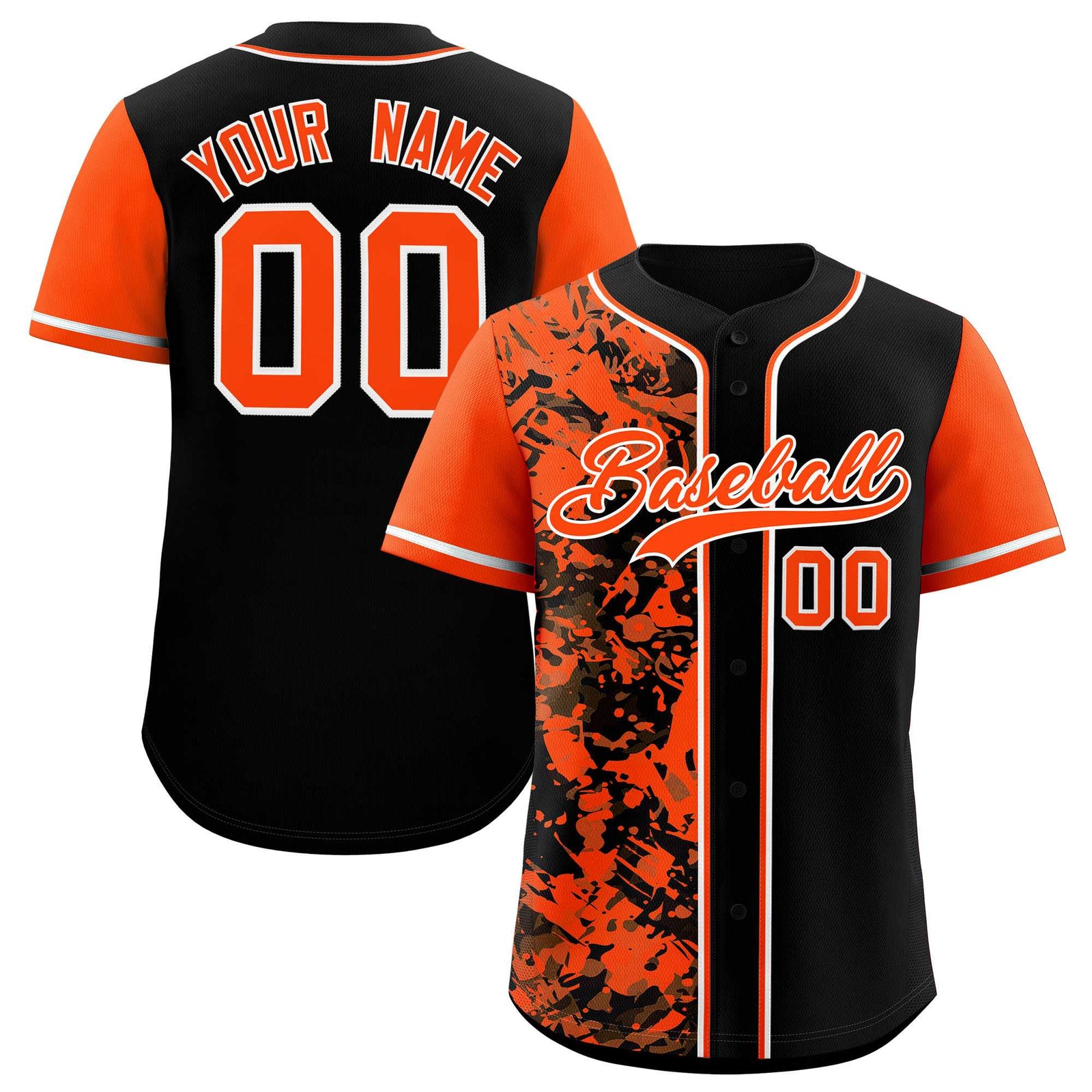 Custom Black Orange Split Personalized Graffiti Raglan Sleeve Authentic Baseball Jersey