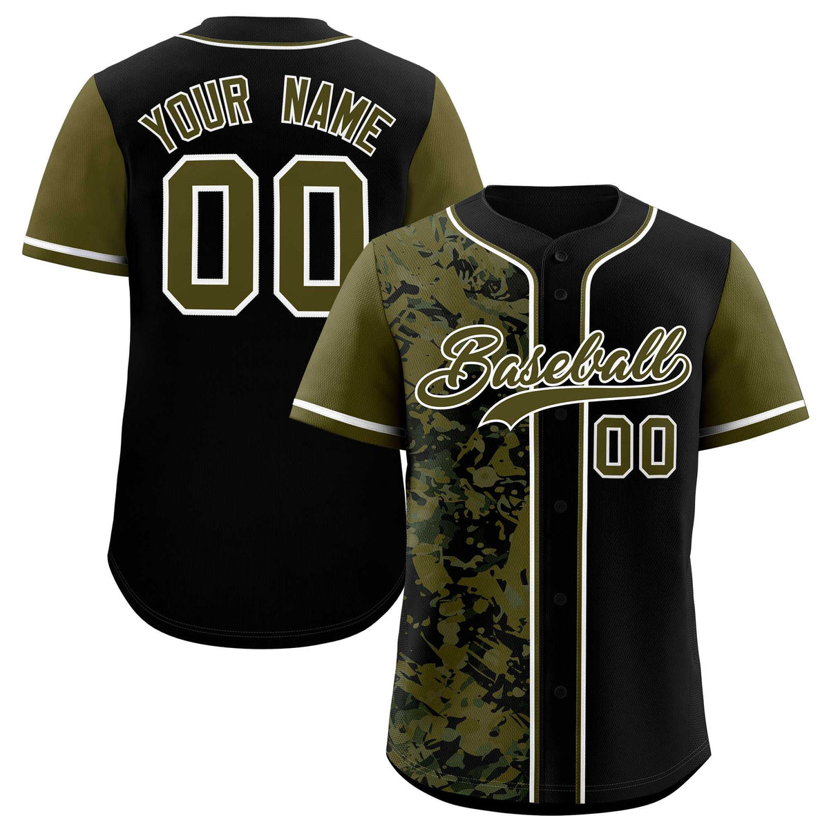 Custom Black Olive Split Personalized Graffiti Raglan Sleeve Authentic Baseball Jersey