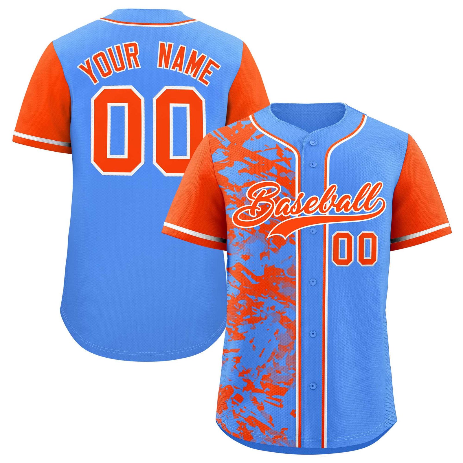 Custom Blue Orange Split Personalized Graffiti Raglan Sleeve Authentic Baseball Jersey