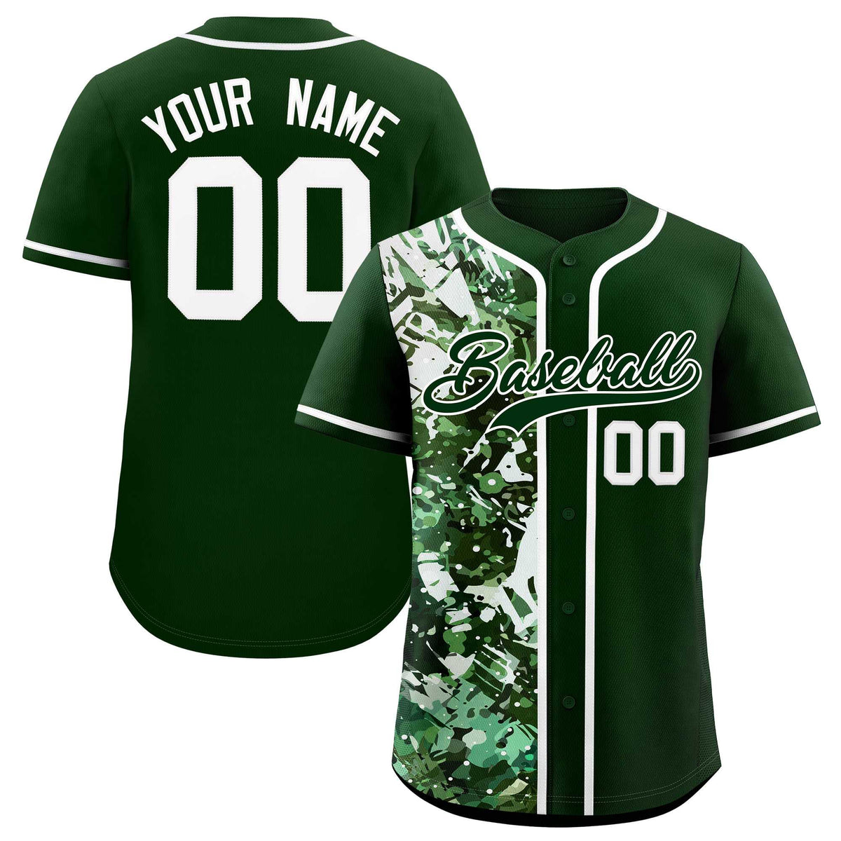Custom Green White Split Personalized Graffiti Raglan Sleeve Authentic Baseball Jersey