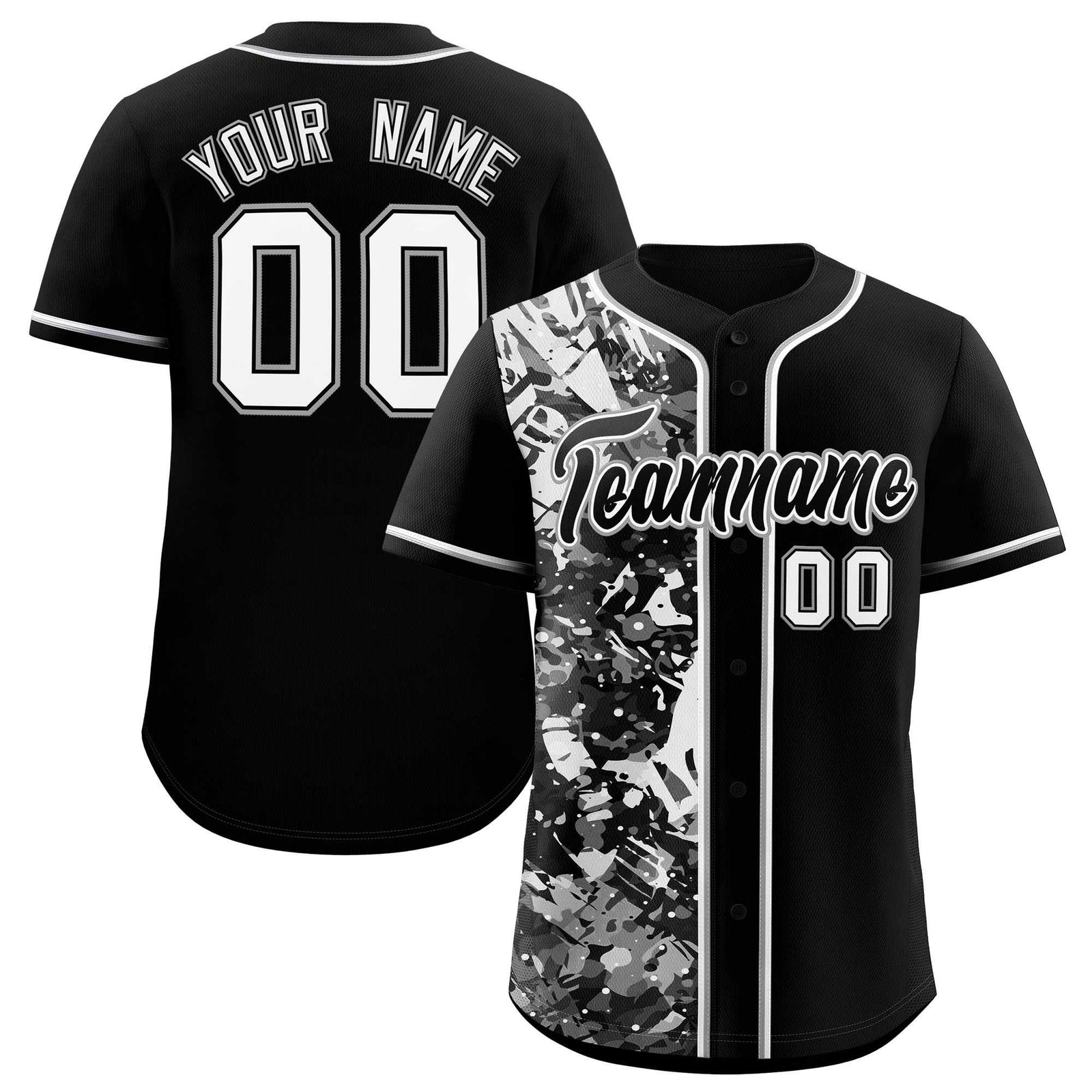 Custom Black White Split Personalized Graffiti Raglan Sleeve Authentic Baseball Jersey