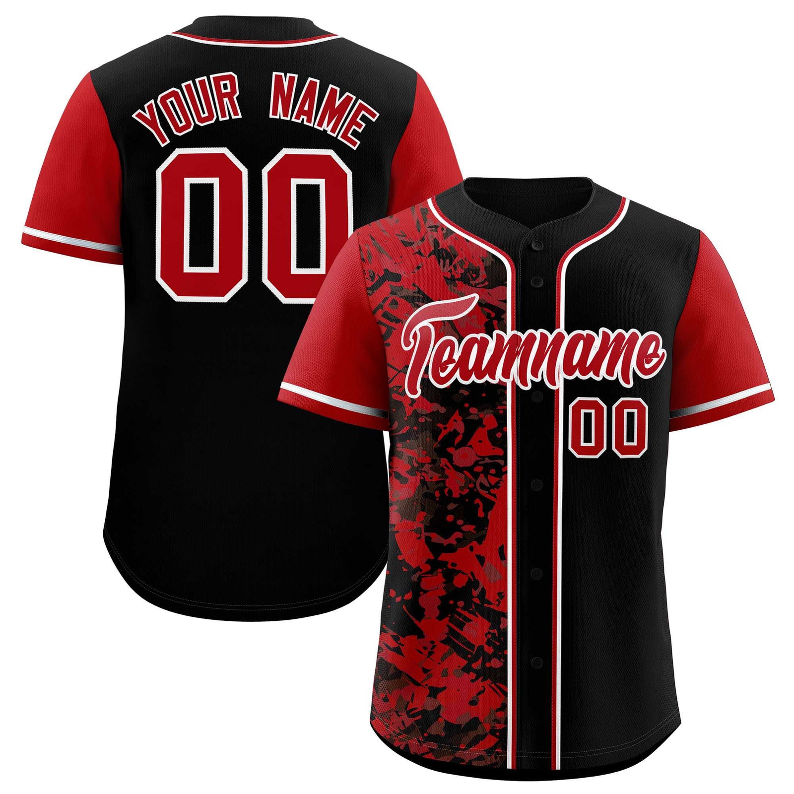 Custom Black Red Split Personalized Graffiti Raglan Sleeve Authentic Baseball Jersey