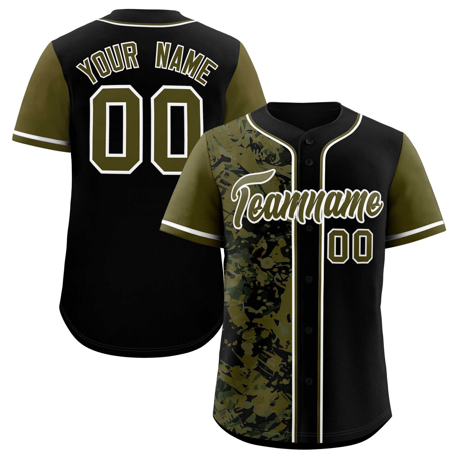Custom Black Olive Split Personalized Graffiti Raglan Sleeve Authentic Baseball Jersey