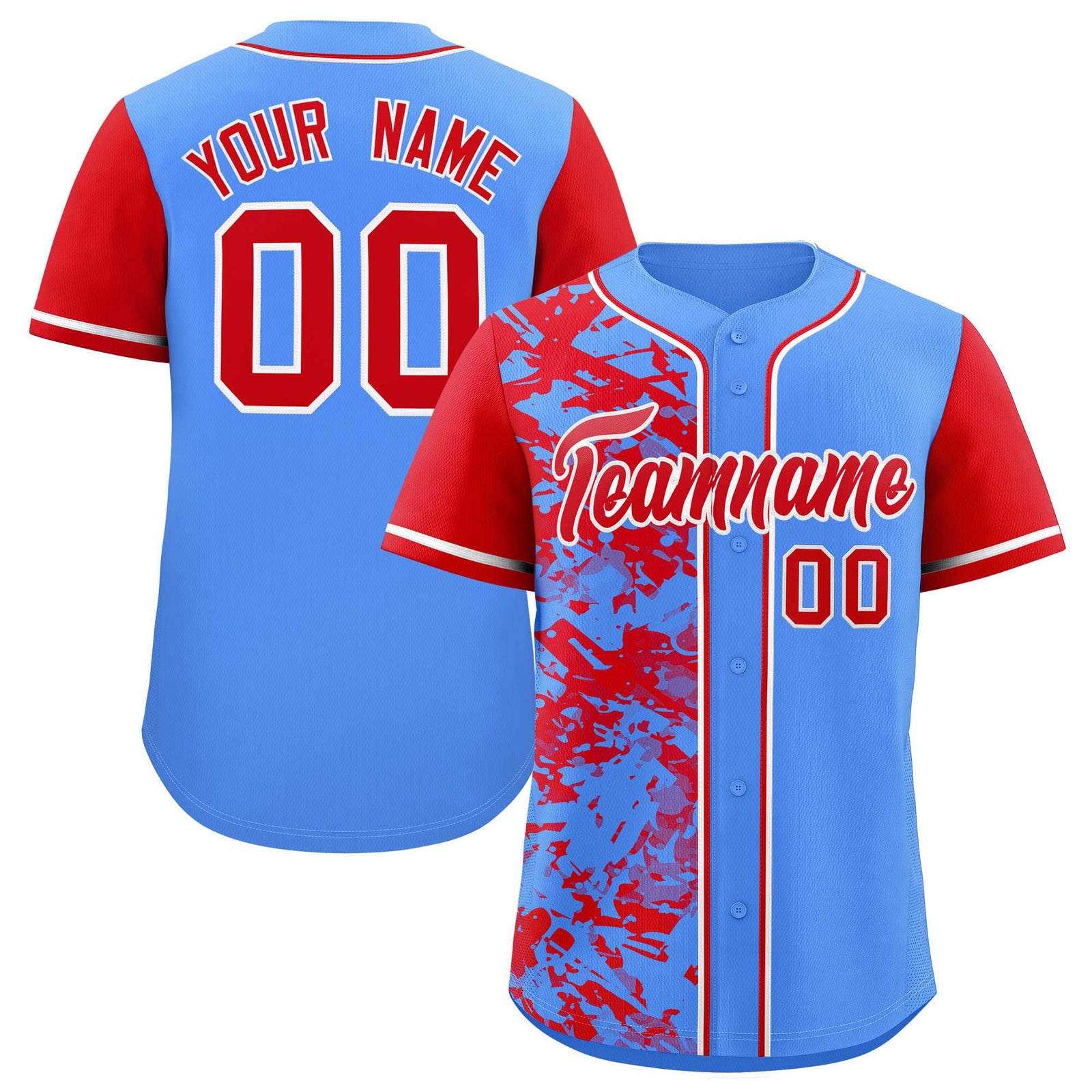 Custom Blue Red Split Personalized Graffiti Raglan Sleeve Authentic Baseball Jersey