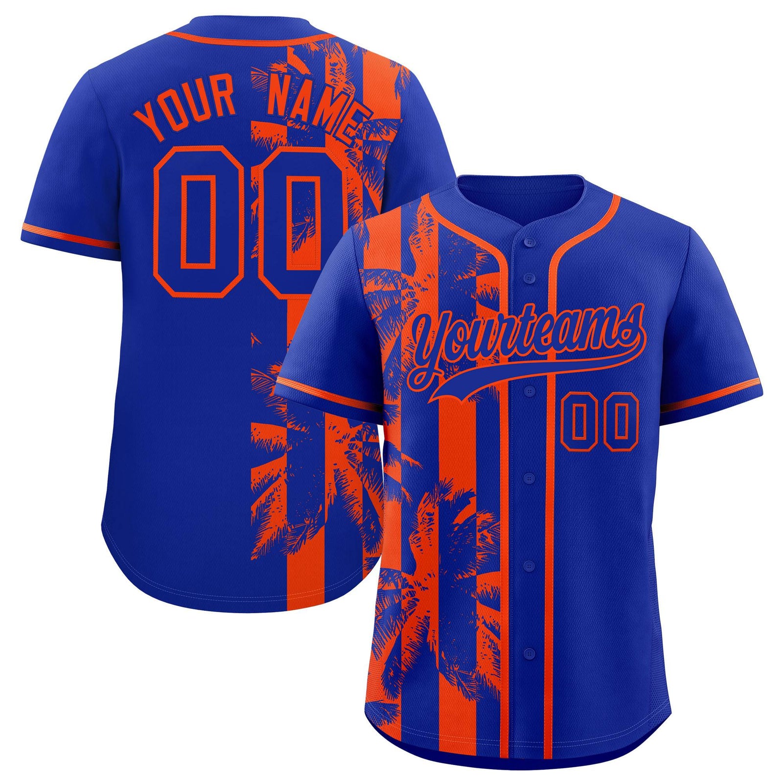 Custom Royal Orange Split Fashion Coconut Tree Design Authentic Baseball Jersey