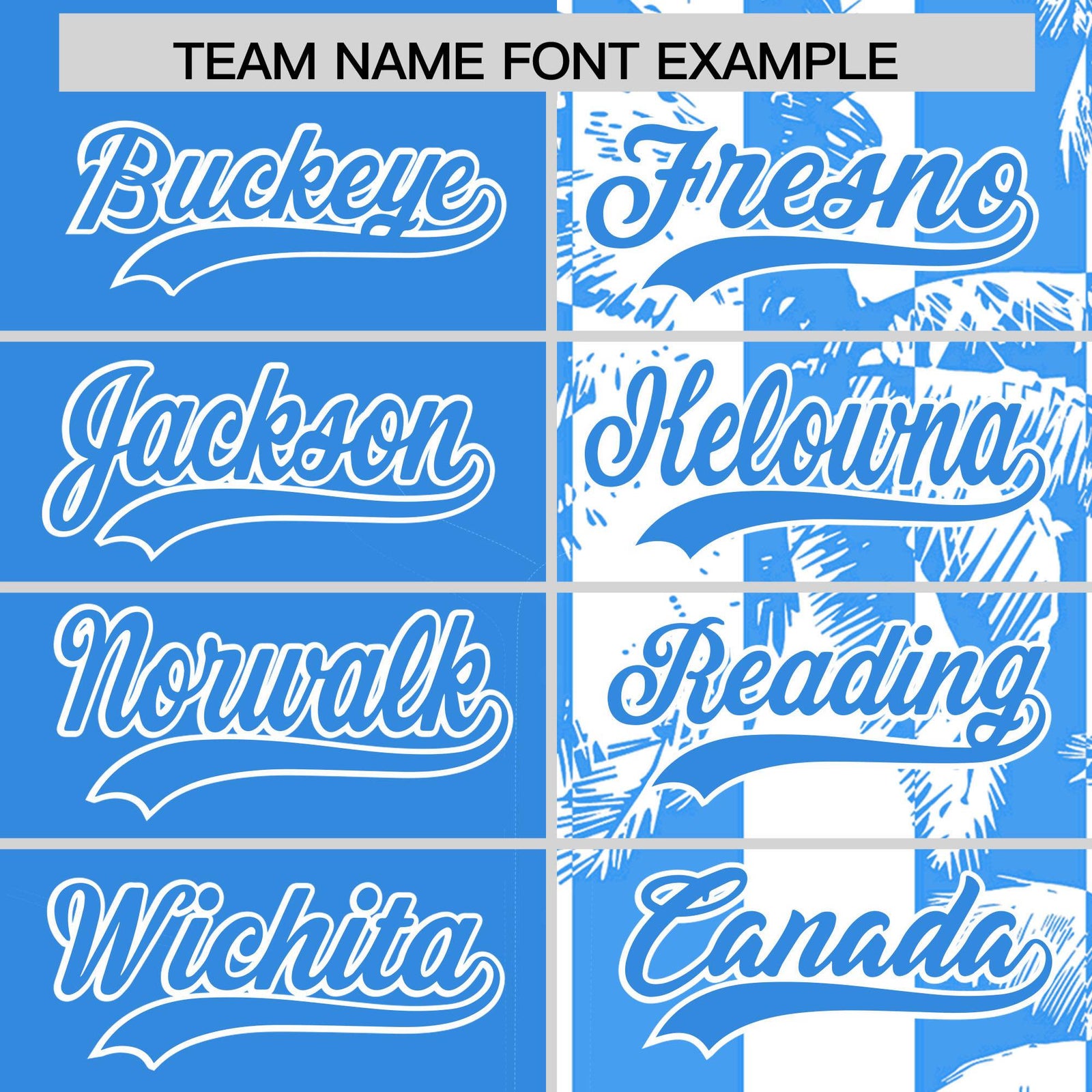 Custom Powder Blue White Split Fashion Coconut Tree Design Authentic Baseball Jersey