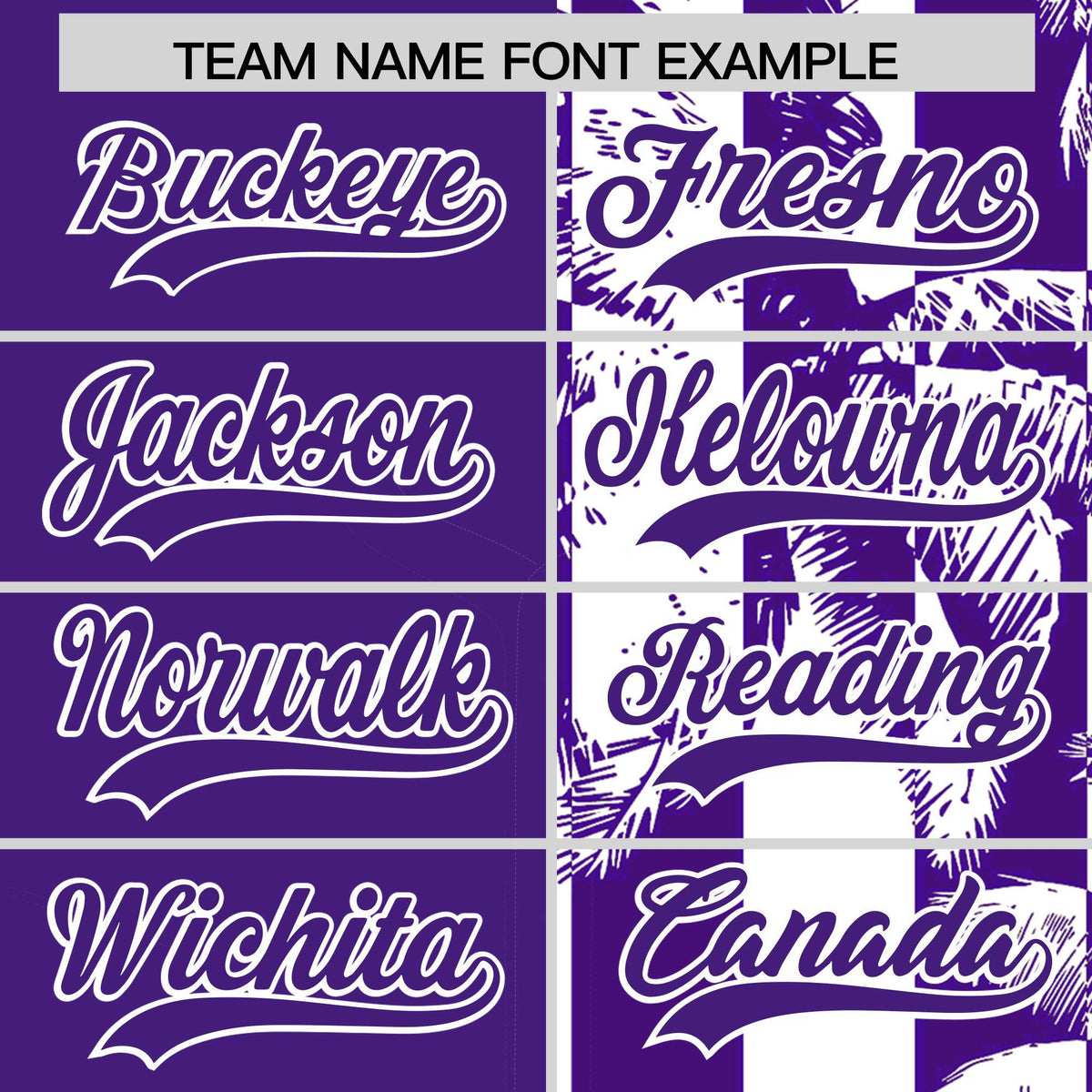 Custom Purple White Split Fashion Coconut Tree Design Authentic Baseball Jersey
