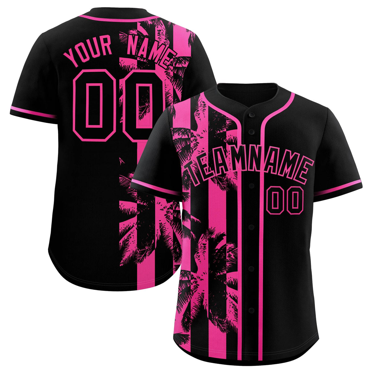 Custom Black Pink Split Fashion Coconut Tree Design Authentic Baseball Jersey