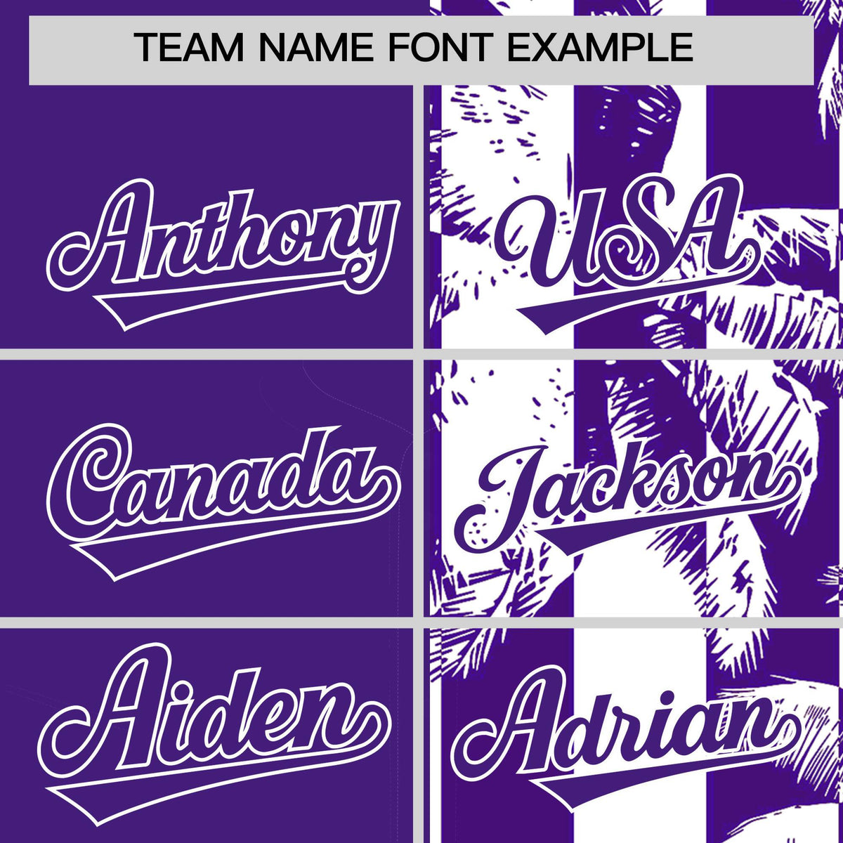 Custom Purple White Split Fashion Coconut Tree Design Authentic Baseball Jersey