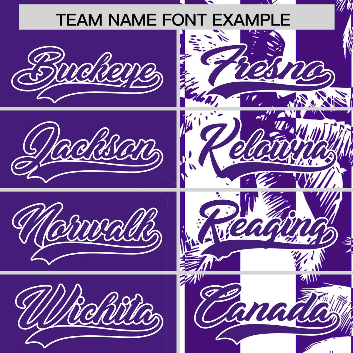 Custom Purple White Split Fashion Coconut Tree Design Authentic Baseball Jersey