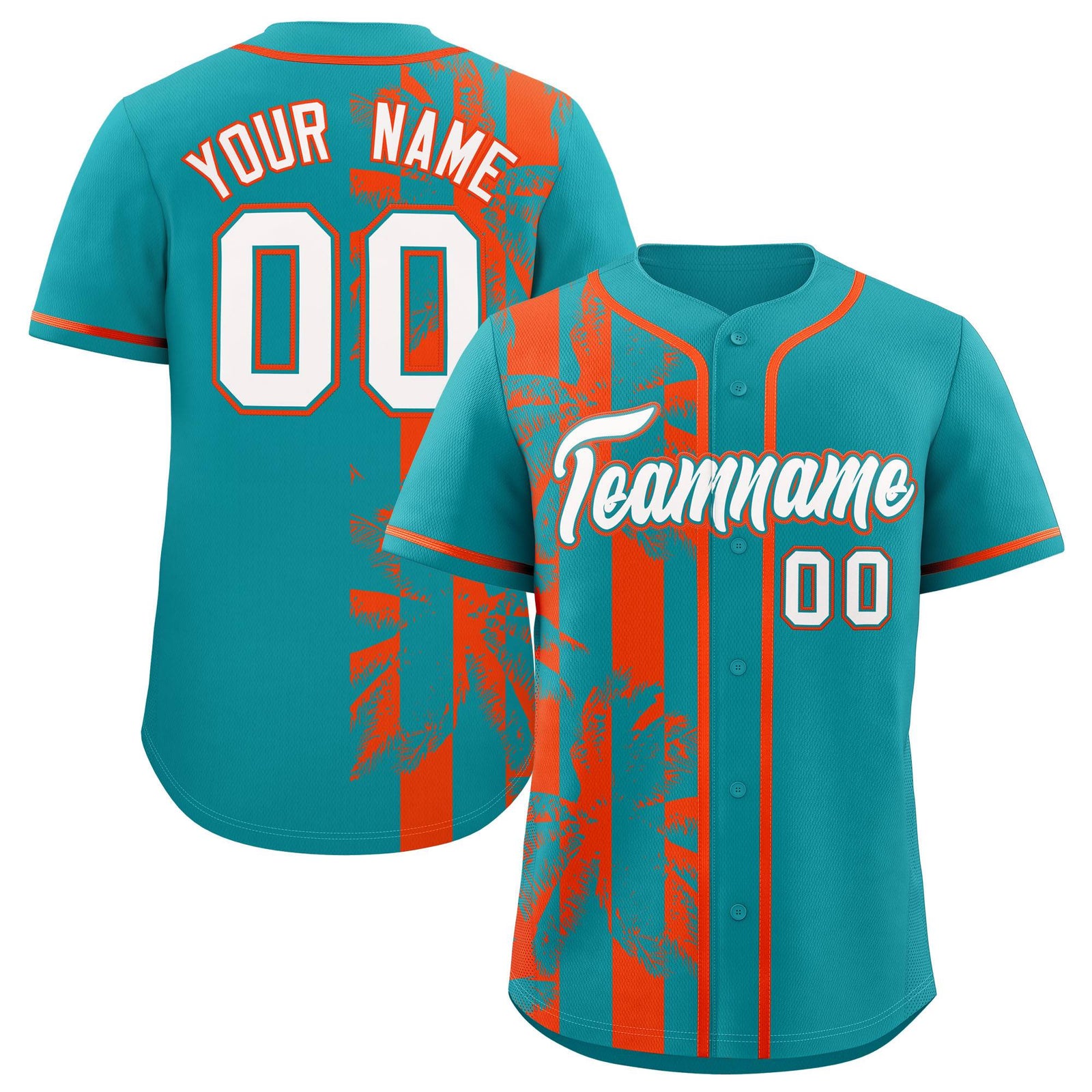 Custom Aqua Orange Split Fashion Coconut Tree Design Authentic Baseball Jersey