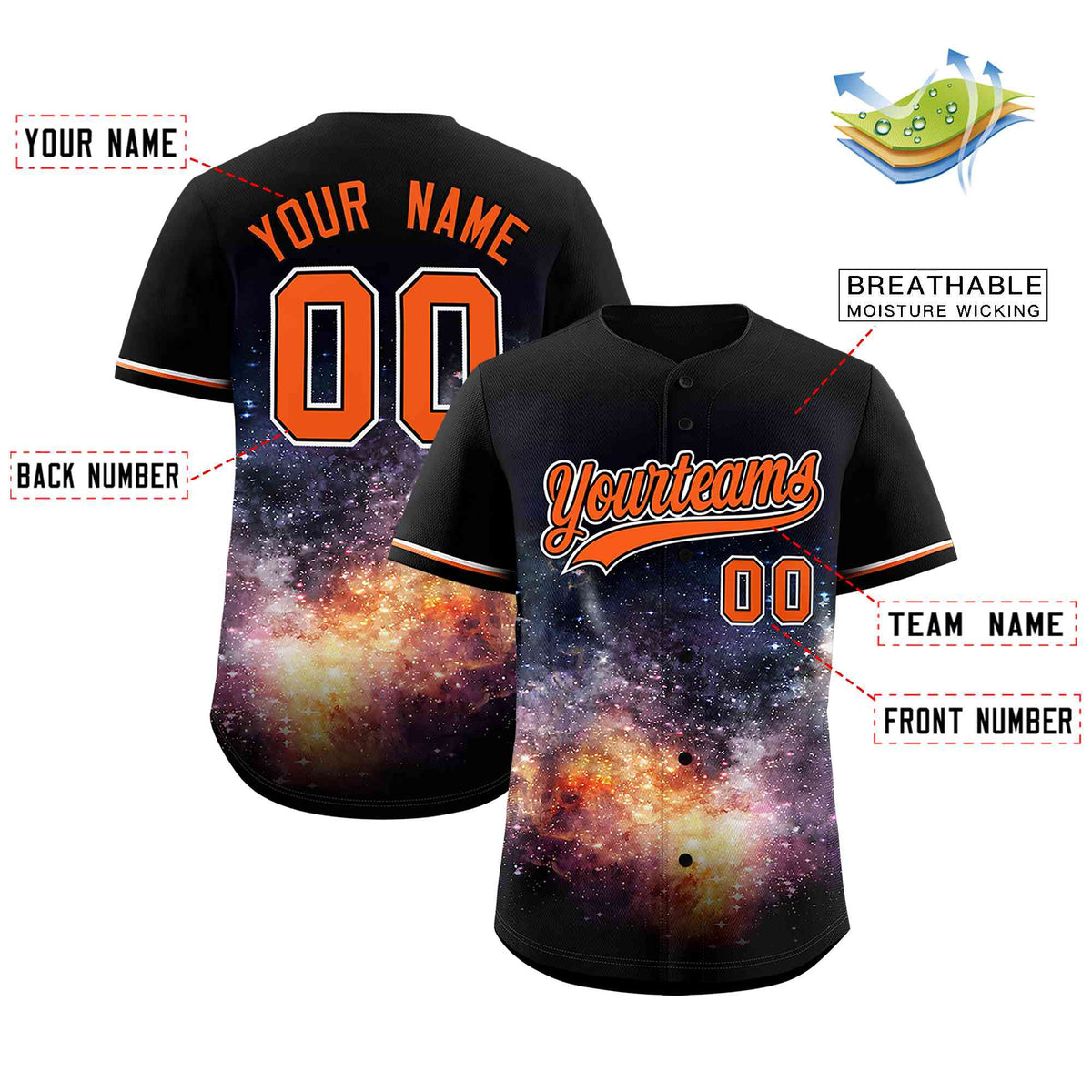 Custom Black Personalized Starburst Pattern Authentic Baseball Jersey