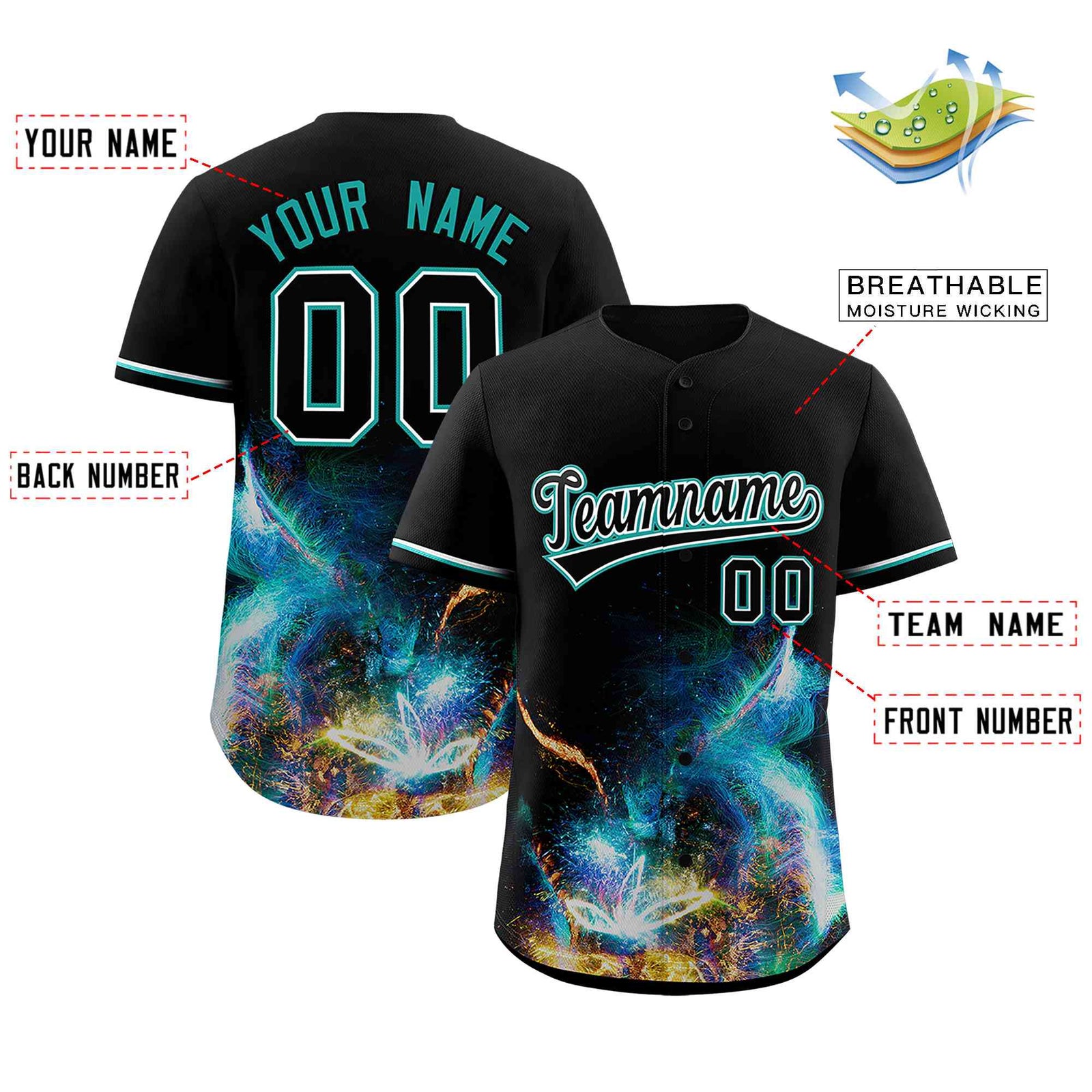 Custom Black Personalized Starburst Pattern Authentic Baseball Jersey