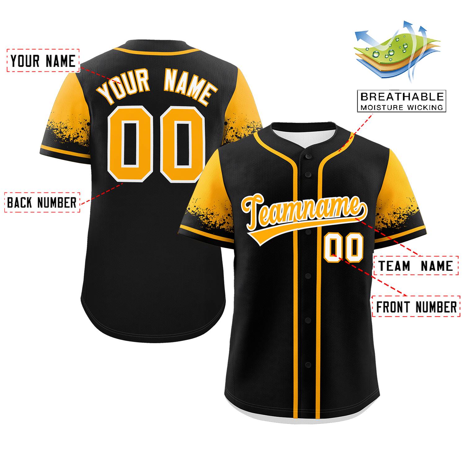 Custom Black Yellow Personalized Raglan Sleeves Design Authentic Baseball Jersey