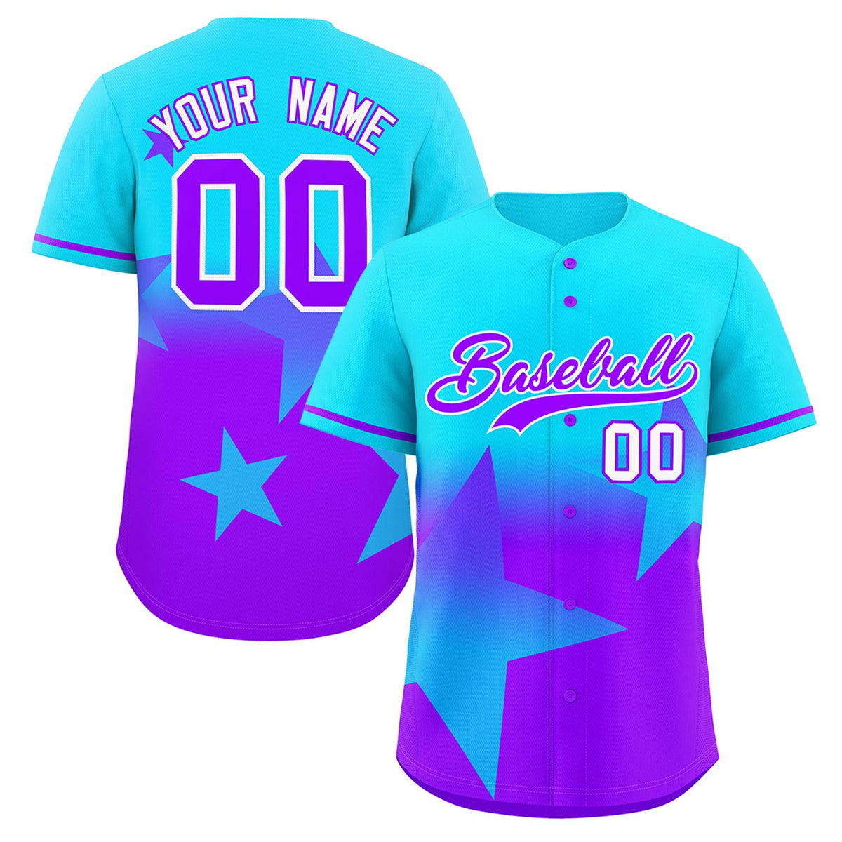 Custom Lt Blue Purple Gradient Star Graffiti Pattern Authentic Baseball Jersey