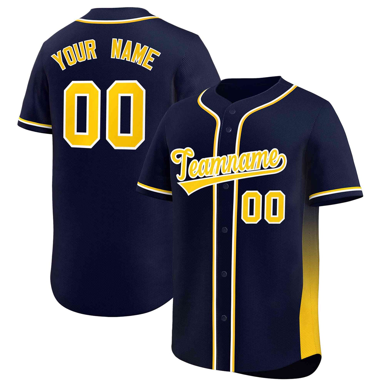 Custom Navy Gold Personalized Gradient Side Design Authentic Baseball Jersey