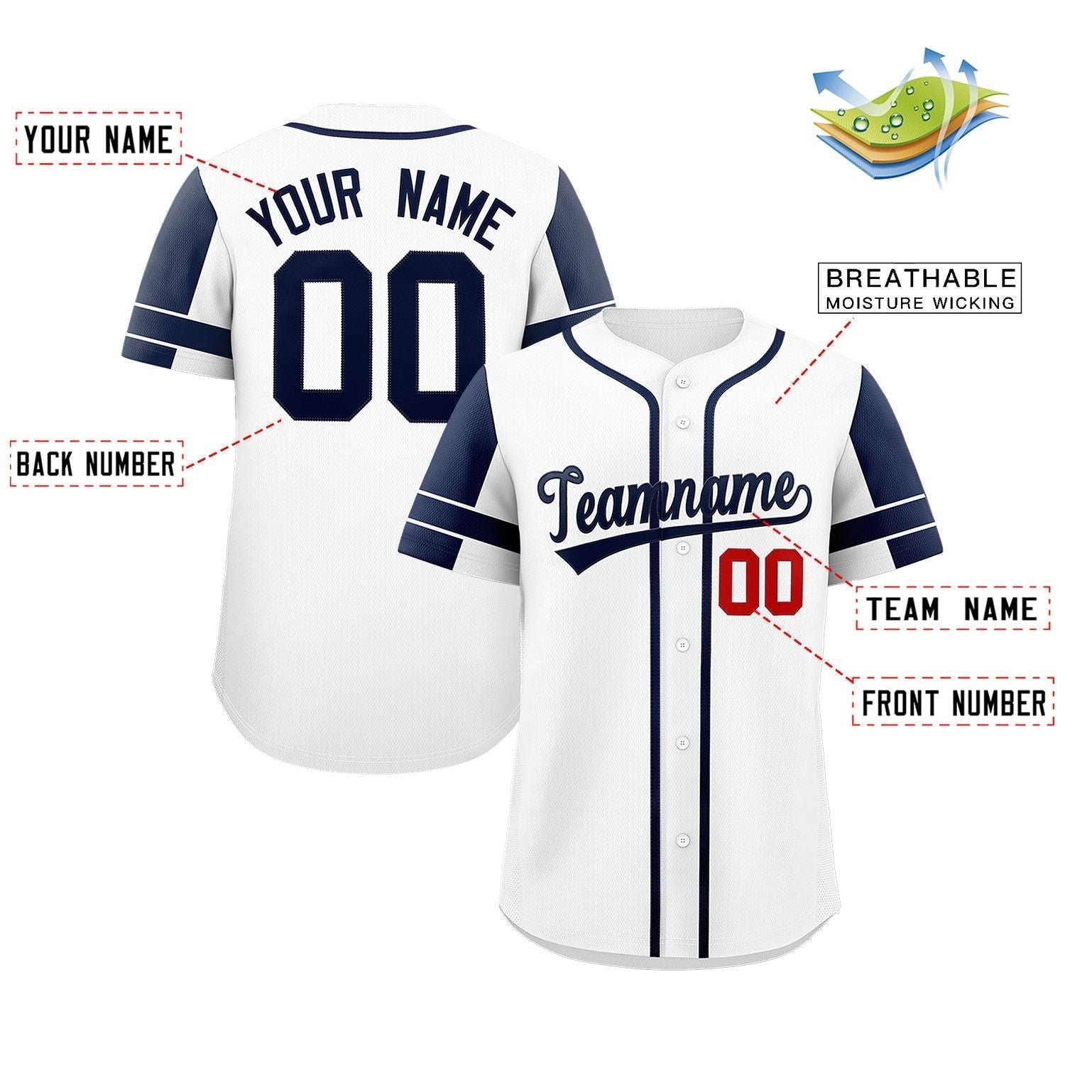 Custom White Navy Personalized Raglan Sleeves Authentic Baseball Jersey