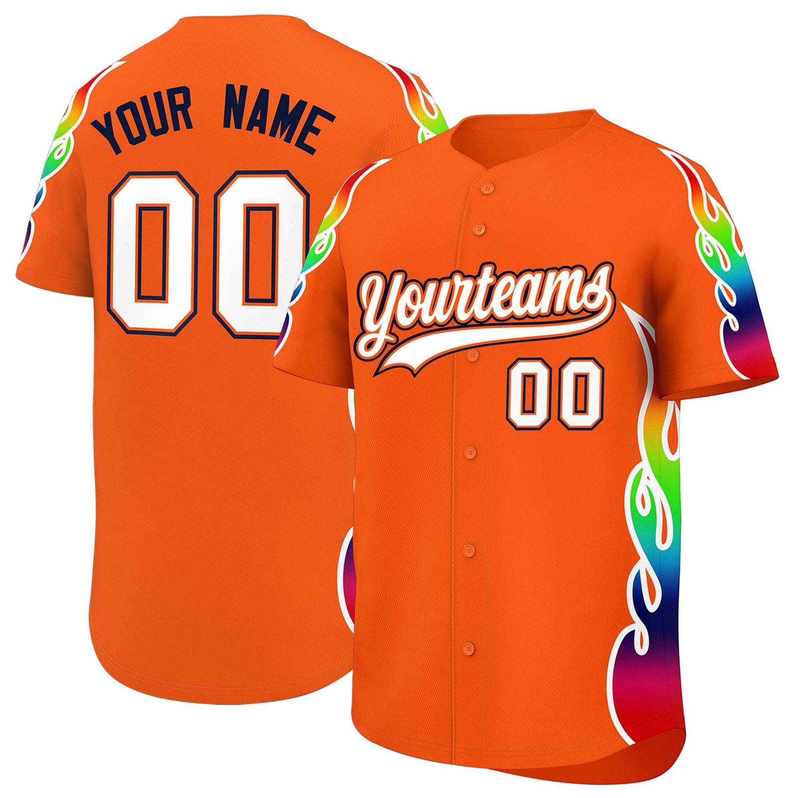Custom Orange Graffiti Pattern Personalized Multicolored Flames Print Authentic Baseball Jersey
