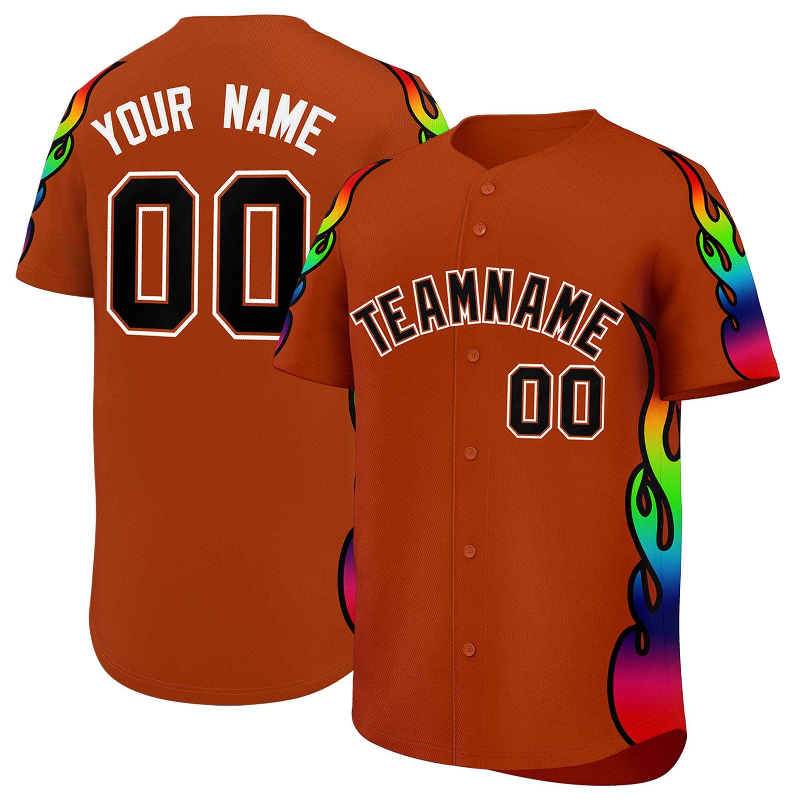 Custom Texas Orange Graffiti Pattern Personalized Multicolored Flames Print Authentic Baseball Jersey