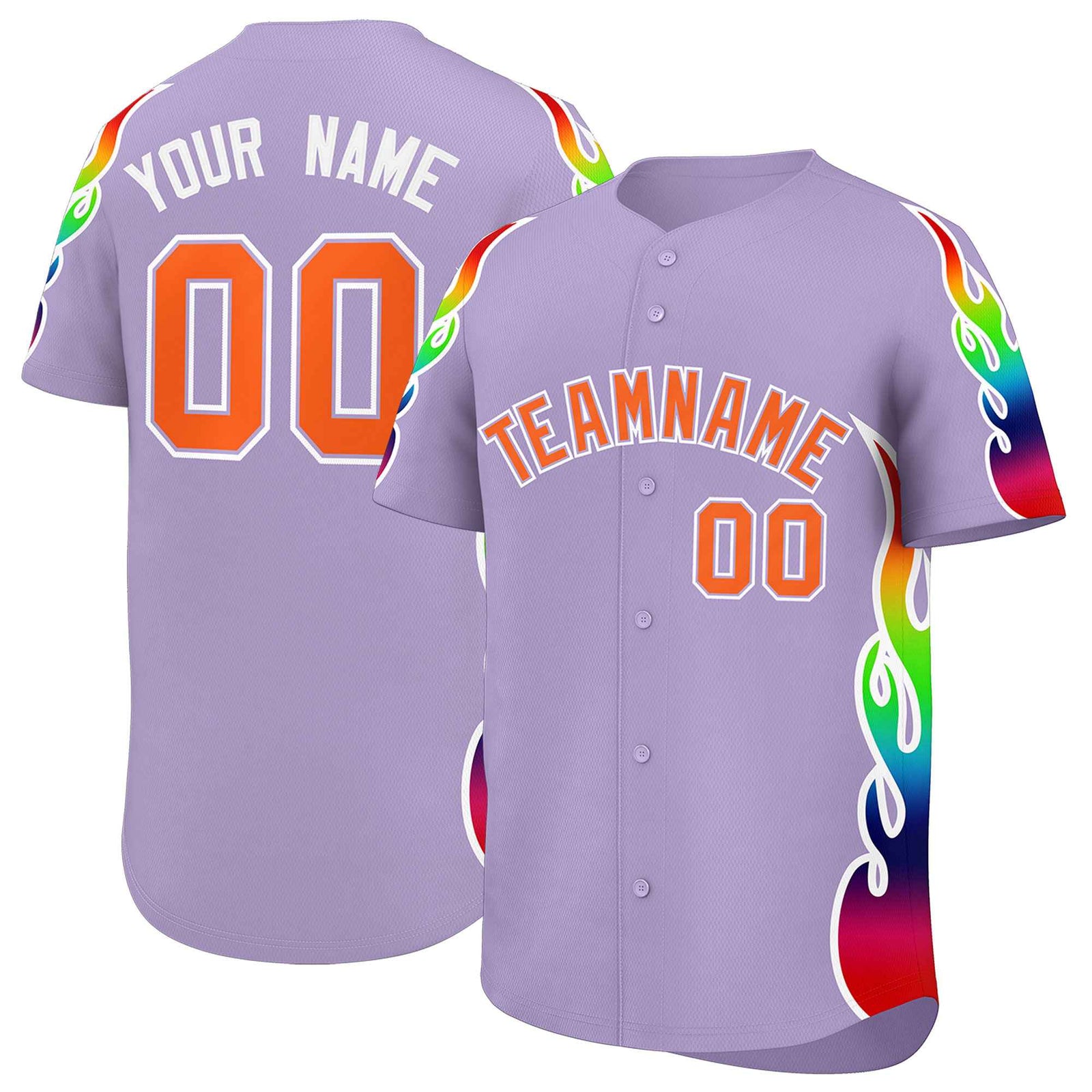 Custom Light Purple Graffiti Pattern Personalized Multicolored Flames Print Authentic Baseball Jersey