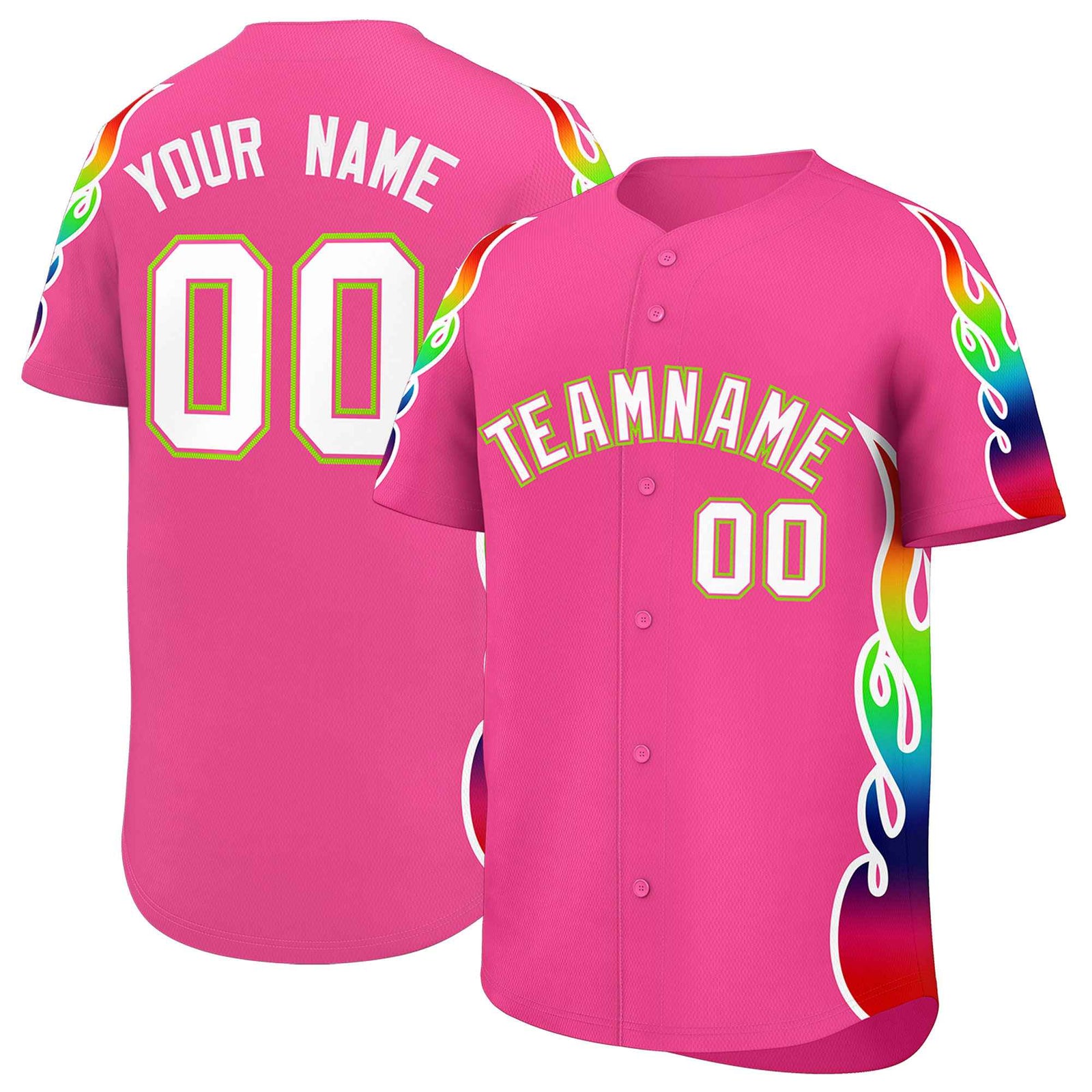 Custom Pink Graffiti Pattern Personalized Multicolored Flames Print Authentic Baseball Jersey