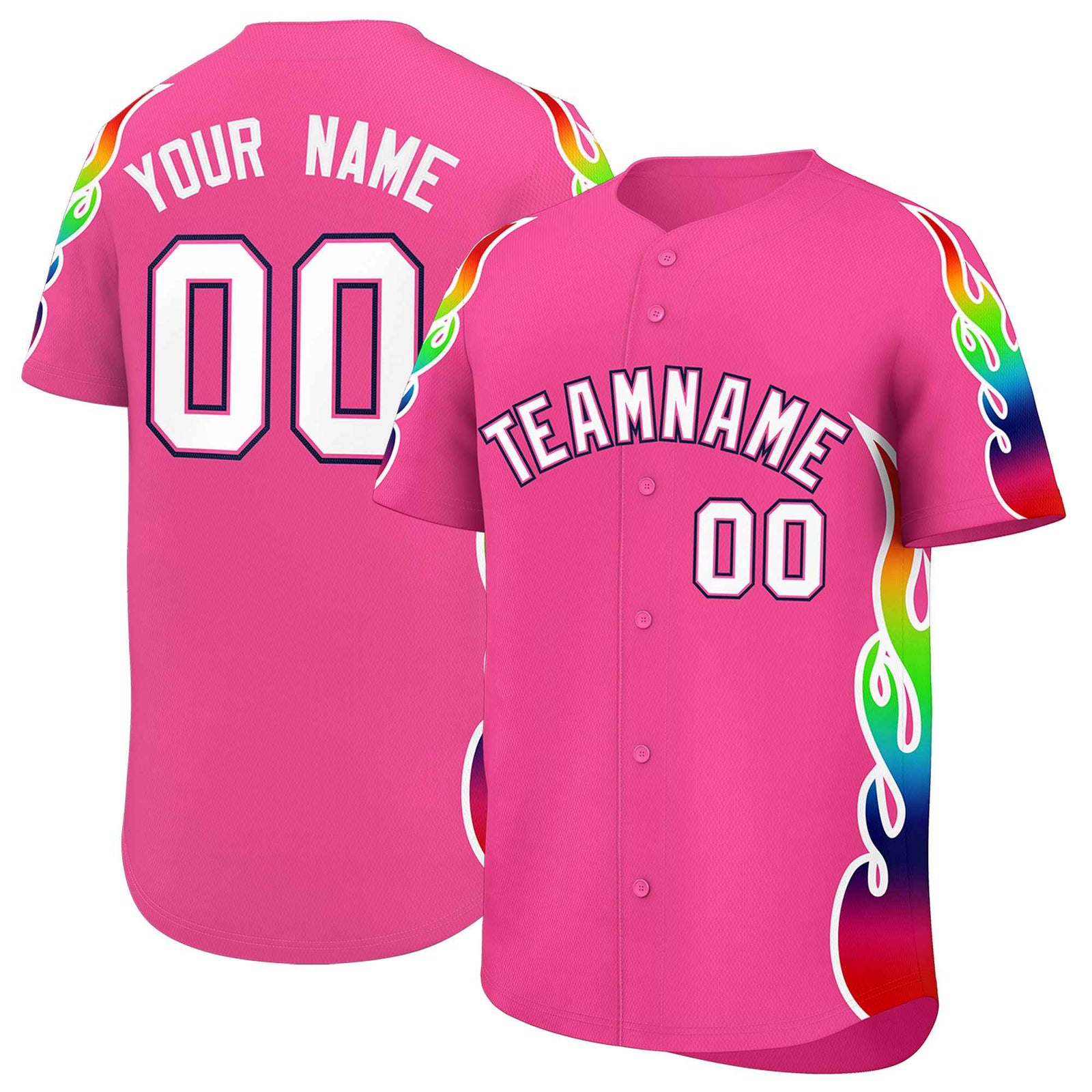 Custom Pink Graffiti Pattern Personalized Multicolored Flames Print Authentic Baseball Jersey
