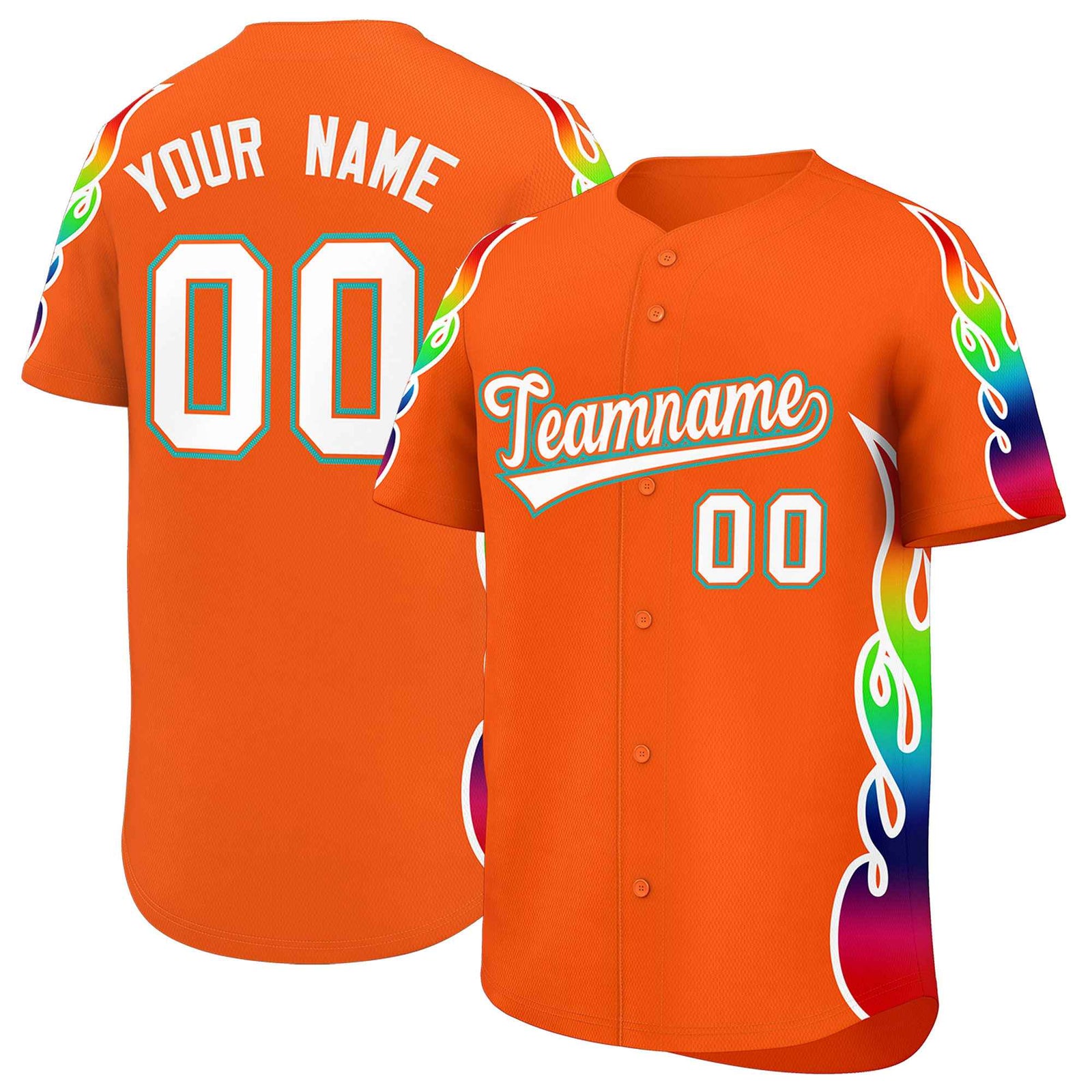 Custom Orange Graffiti Pattern Personalized Multicolored Flames Print Authentic Baseball Jersey