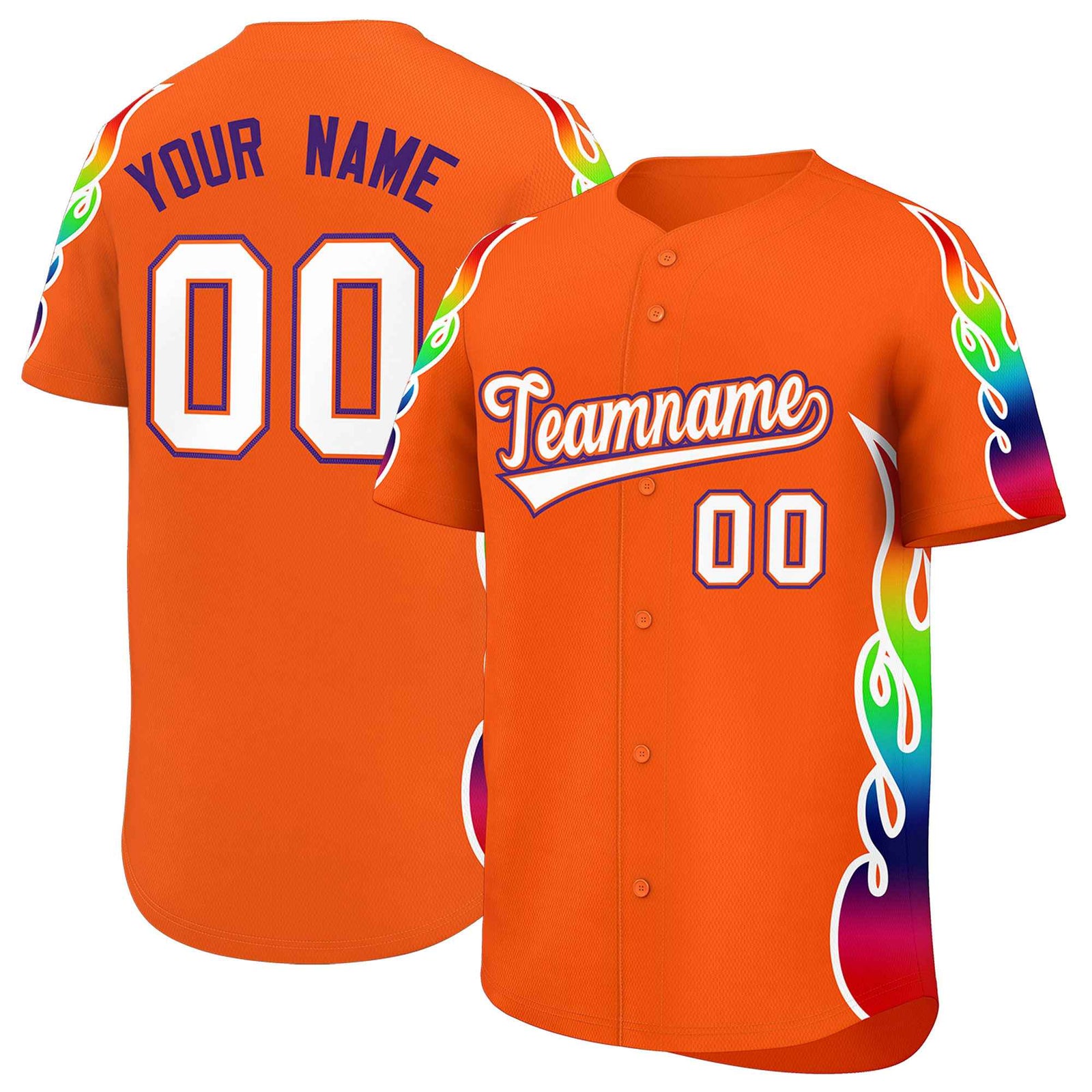 Custom Orange Graffiti Pattern Personalized Multicolored Flames Print Authentic Baseball Jersey