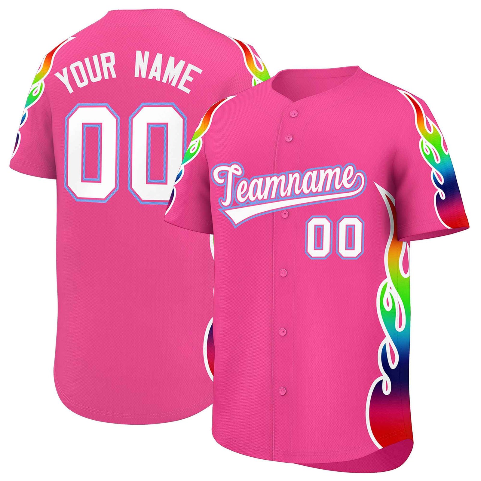 Custom Pink Graffiti Pattern Personalized Multicolored Flames Print Authentic Baseball Jersey