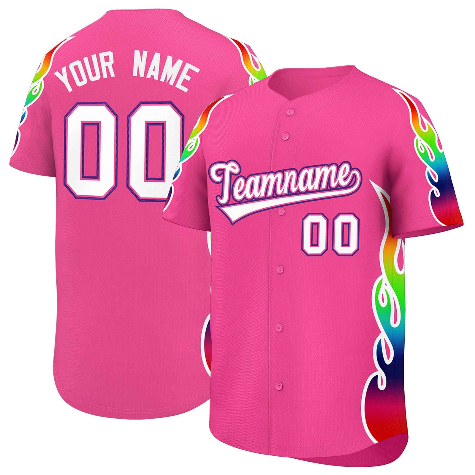 Custom Pink Graffiti Pattern Personalized Multicolored Flames Print Authentic Baseball Jersey