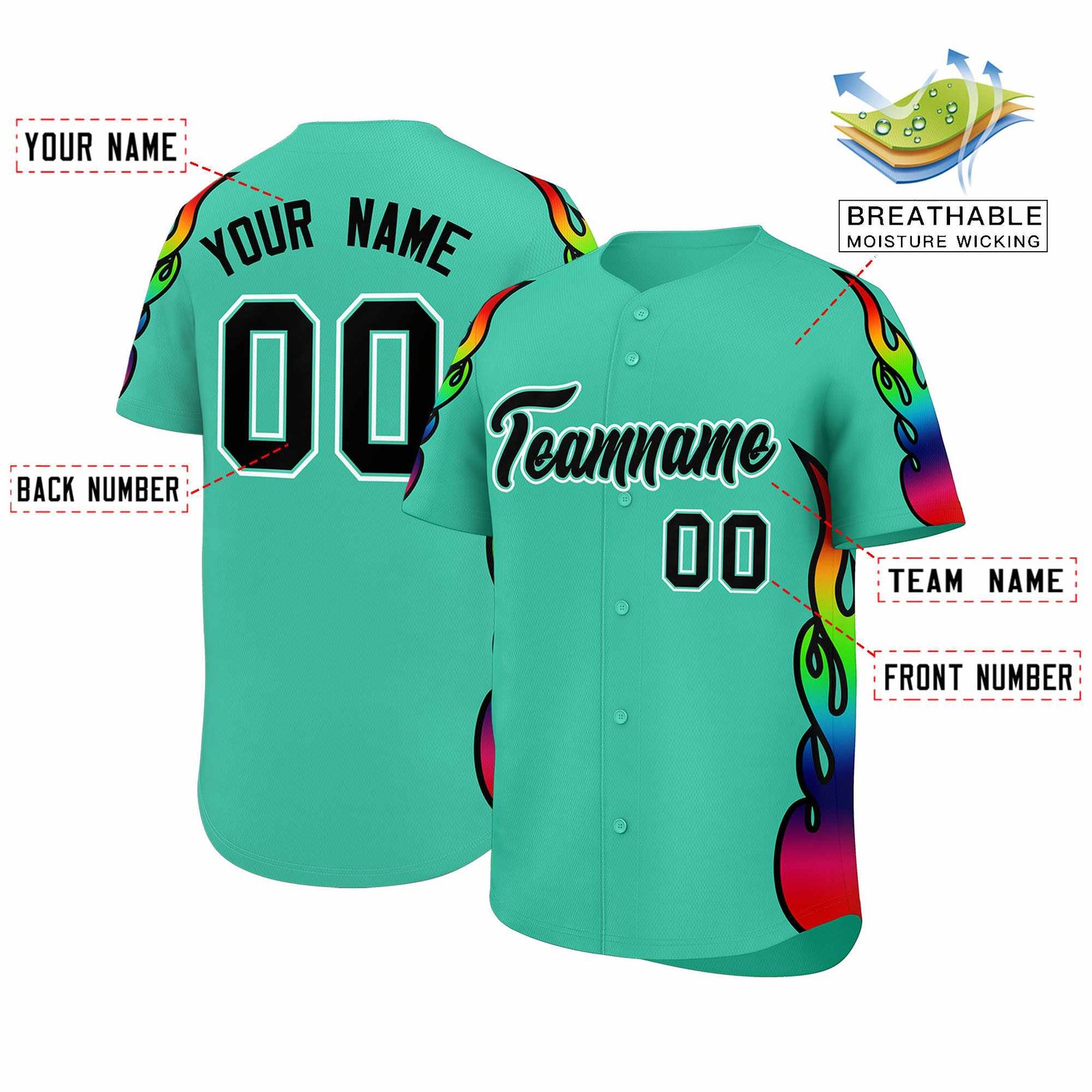 Custom Bright Green Graffiti Pattern Personalized Multicolored Flames Print Authentic Baseball Jersey