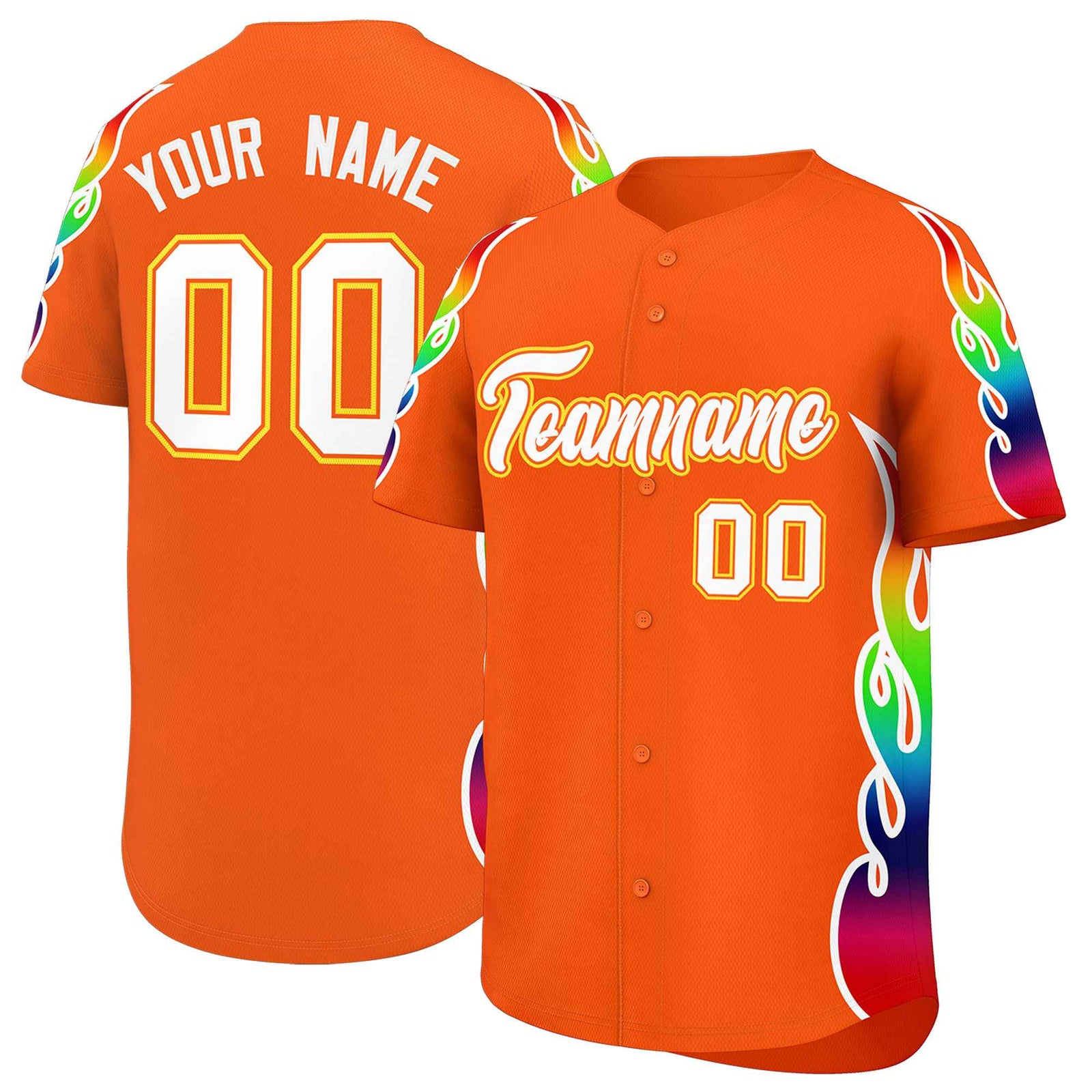 Custom Orange Graffiti Pattern Personalized Multicolored Flames Print Authentic Baseball Jersey
