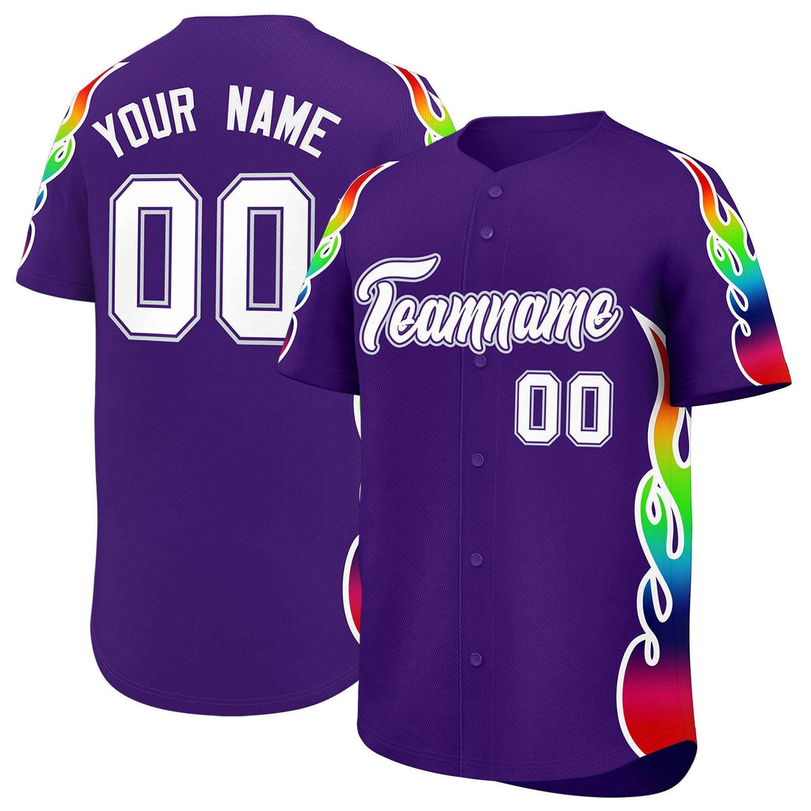 Custom Purple Graffiti Pattern Personalized Multicolored Flames Print Authentic Baseball Jersey