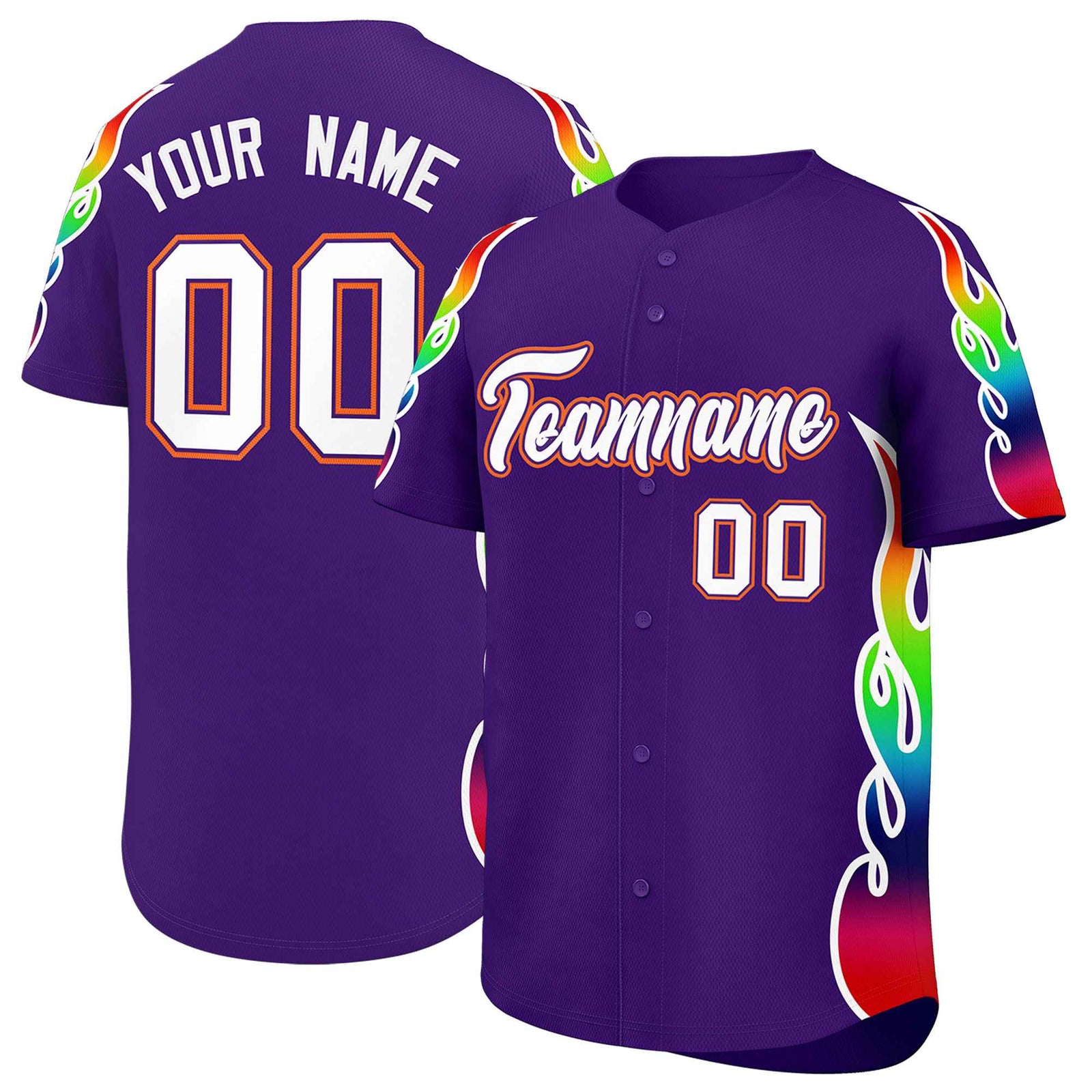 Custom Purple Graffiti Pattern Personalized Multicolored Flames Print Authentic Baseball Jersey