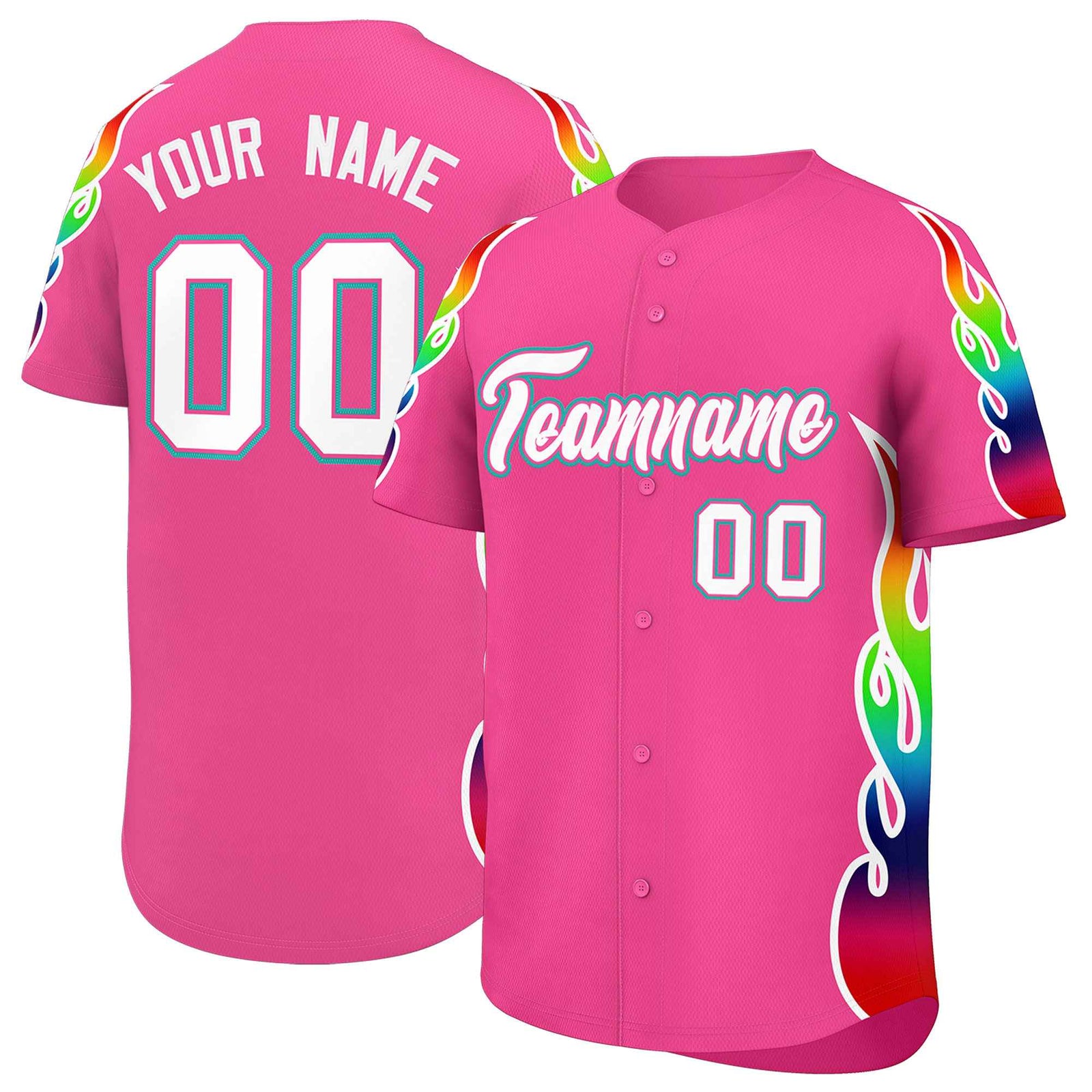 Custom Pink Graffiti Pattern Personalized Multicolored Flames Print Authentic Baseball Jersey
