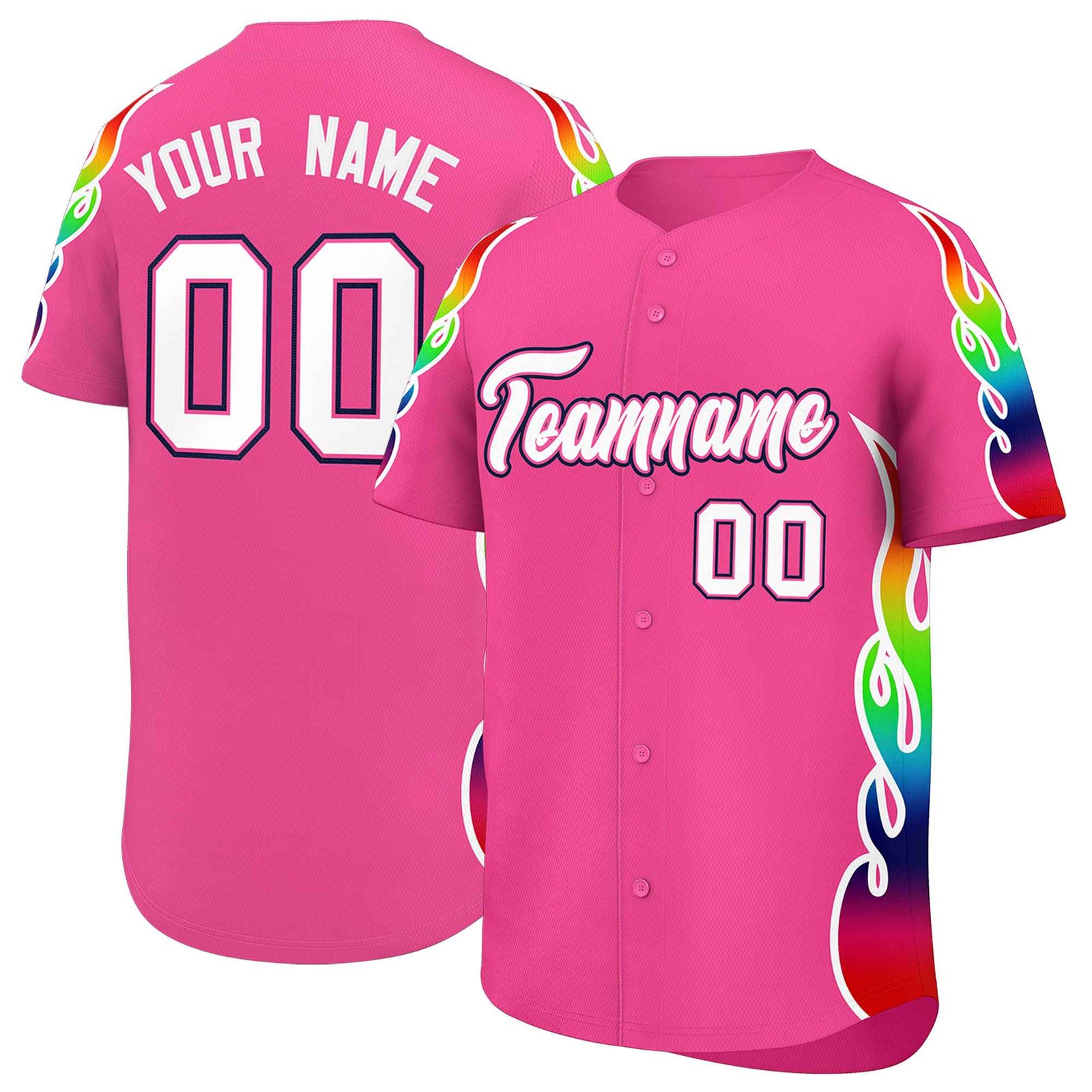 Custom Pink Graffiti Pattern Personalized Multicolored Flames Print Authentic Baseball Jersey