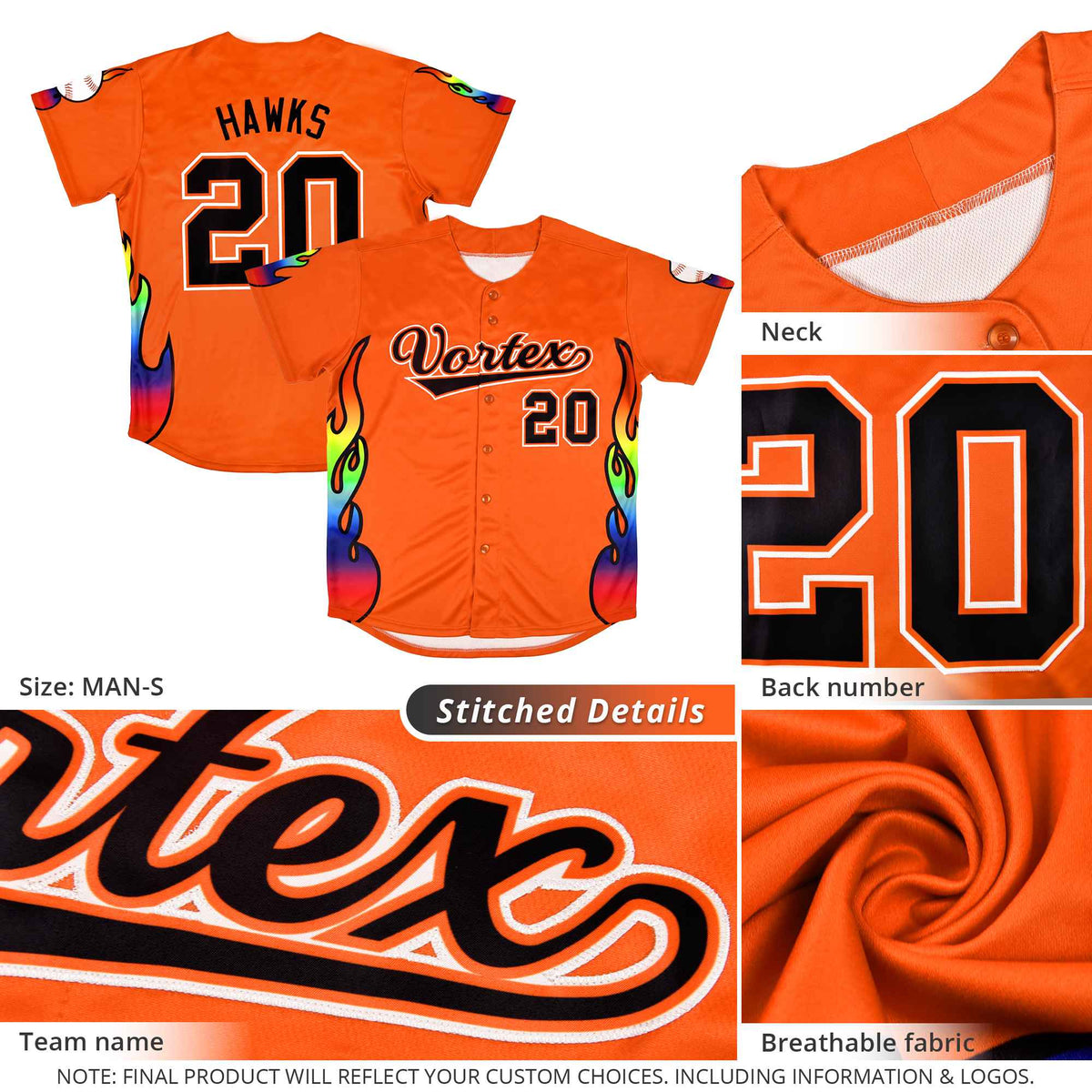 Custom Light Blue Graffiti Pattern Personalized Multicolored Flames Print Authentic Baseball Jersey