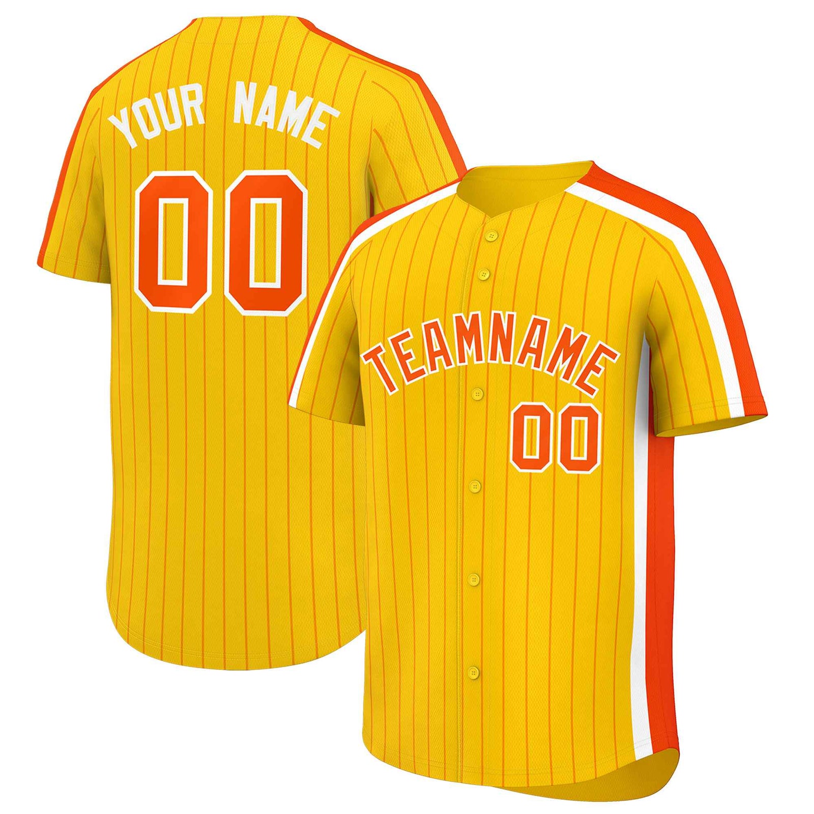 Custom Yellow Orange Pinstripe Personalized Side Two-tone Authentic Baseball Jersey