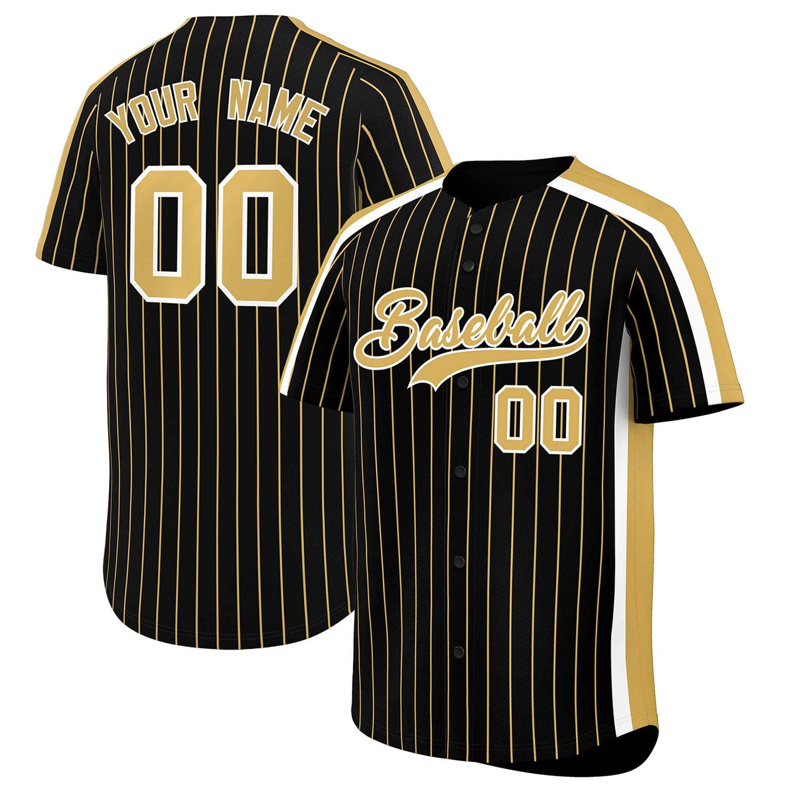 Custom Black Khaki Pinstripe Personalized Side Two-tone Authentic Baseball Jersey