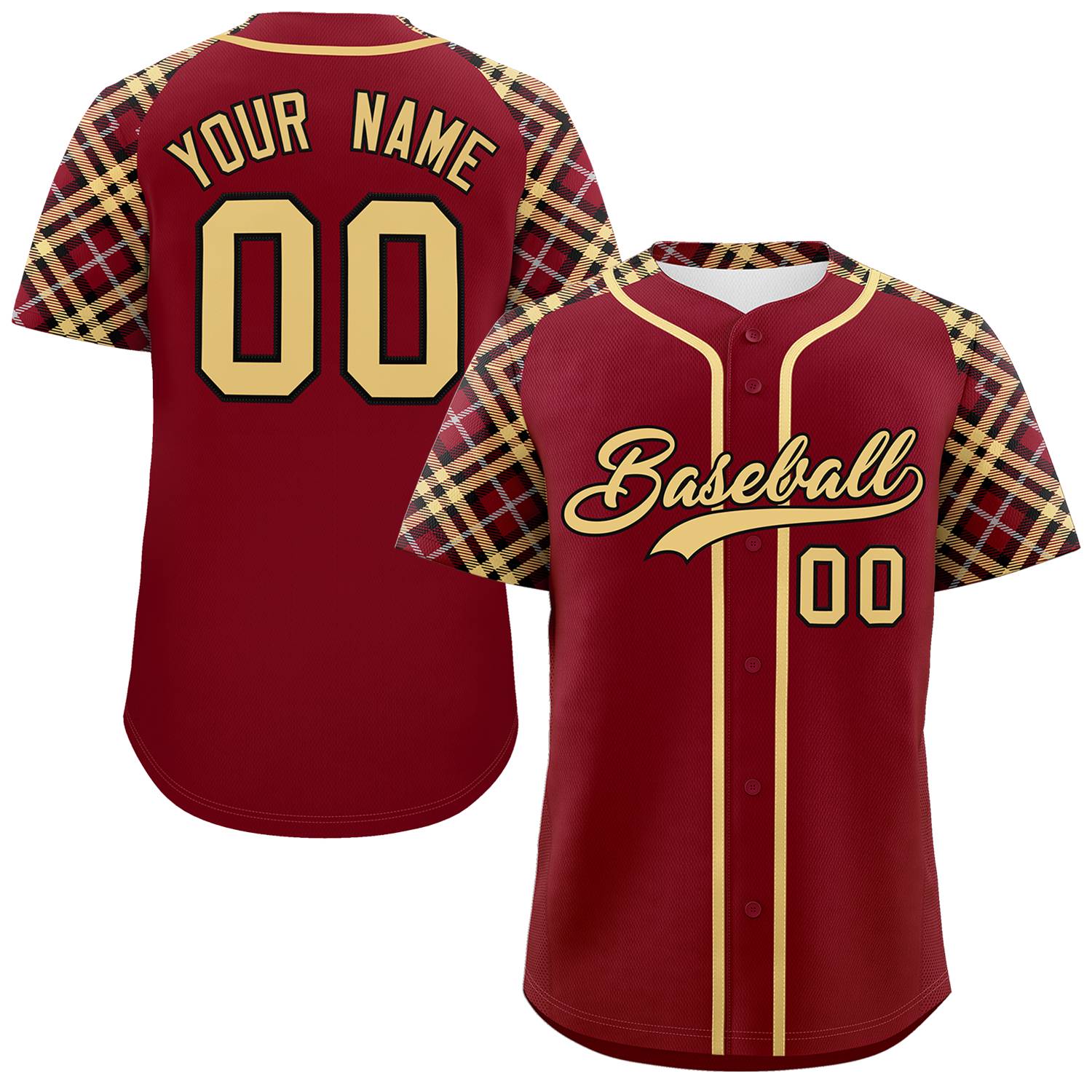 Custom Crimson Khaki-Black Personalized Raglan Sleeves Authentic Baseball Jersey