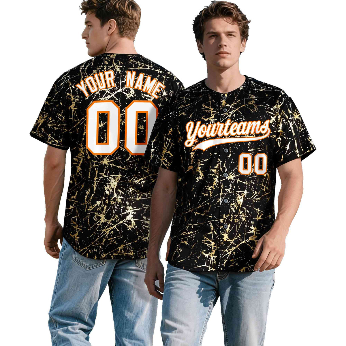Custom Black White Black&amp;Shiny Gold Cracked Foil Breathable Mesh Streetwear Baseball Jersey
