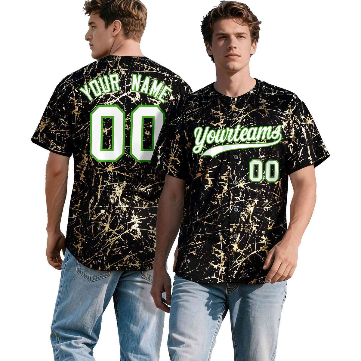 Custom Black White Black&amp;Gold Marble Print Clubwear Party Streetwear Baseball Jersey
