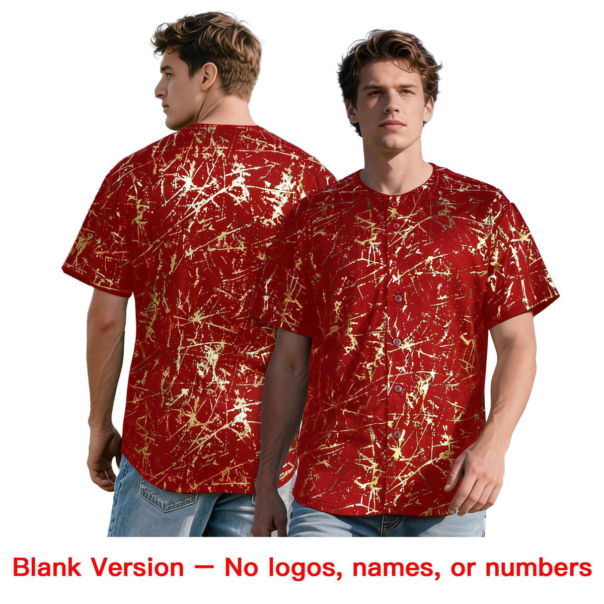 Custom Red Royal Shiny Gold Cracked Texture Baseball Jersey
