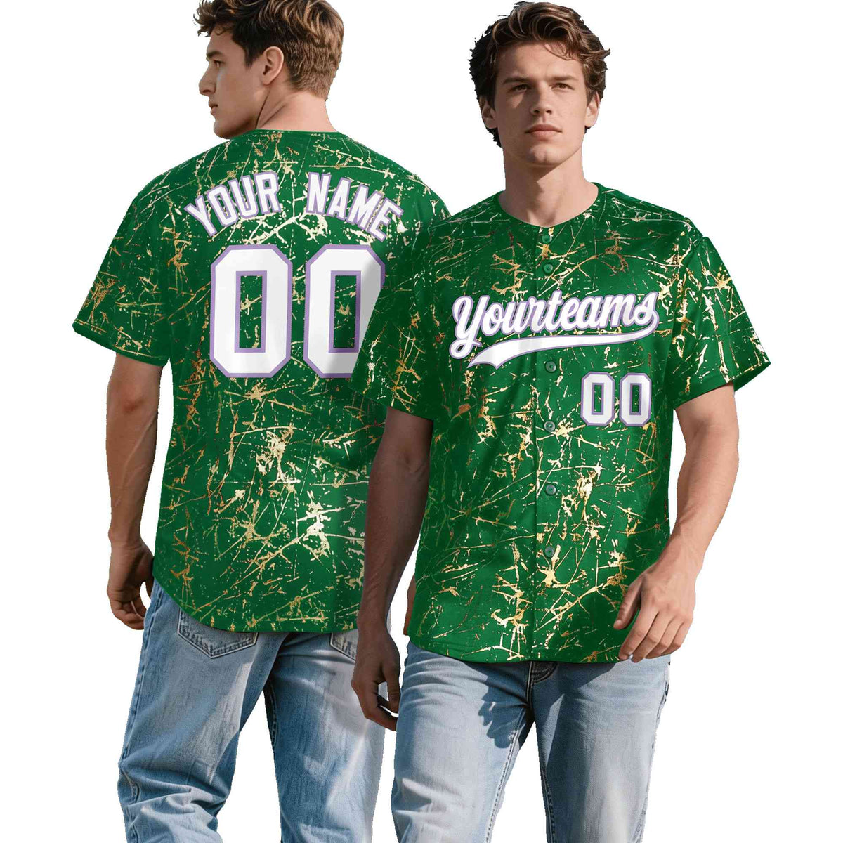 Custom Kelly Green White Black&amp;Shiny Gold Cracked Foil Breathable Mesh Streetwear Baseball Jersey
