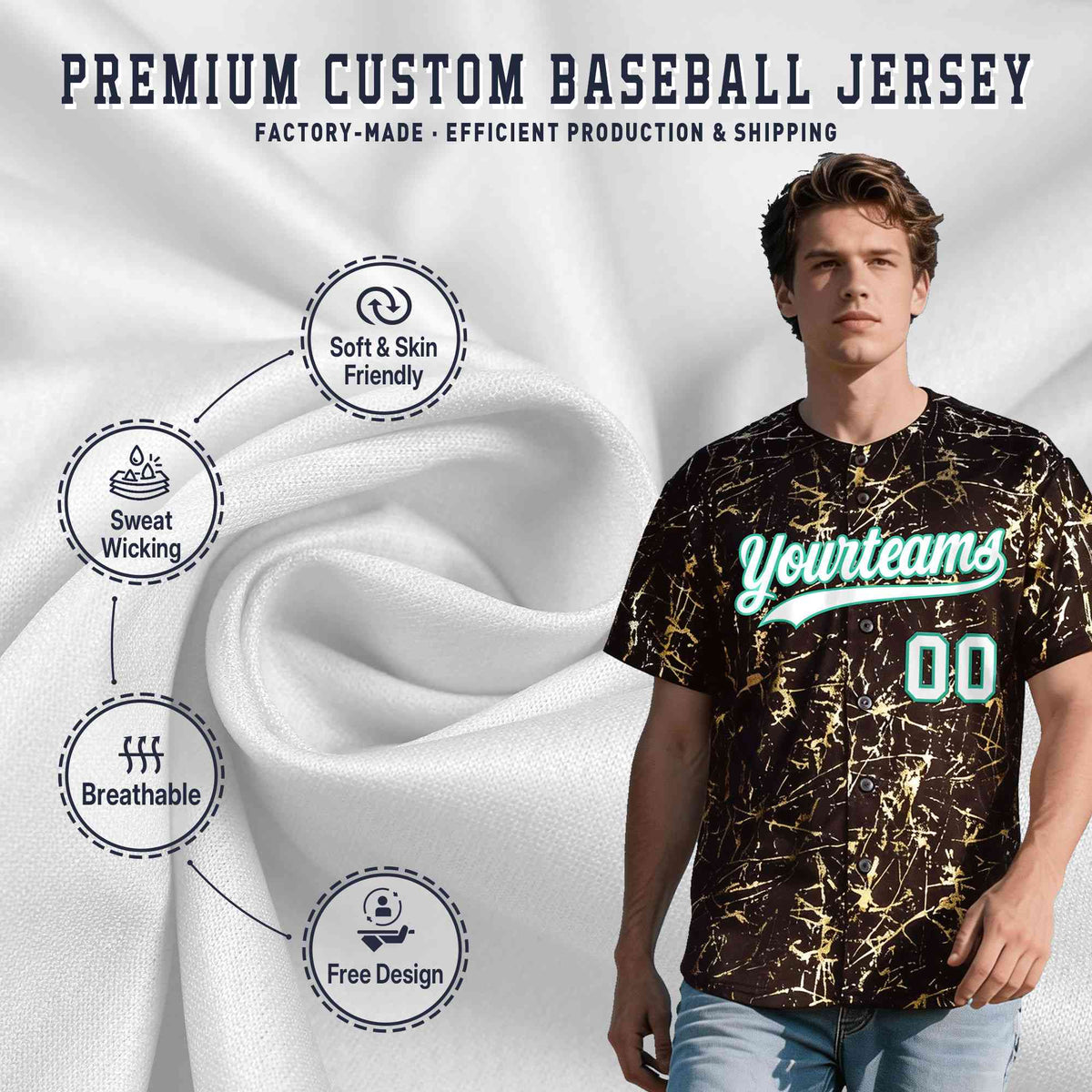Custom Crimson White Black&amp;Shiny Gold Cracked Foil Breathable Mesh Streetwear Baseball Jersey