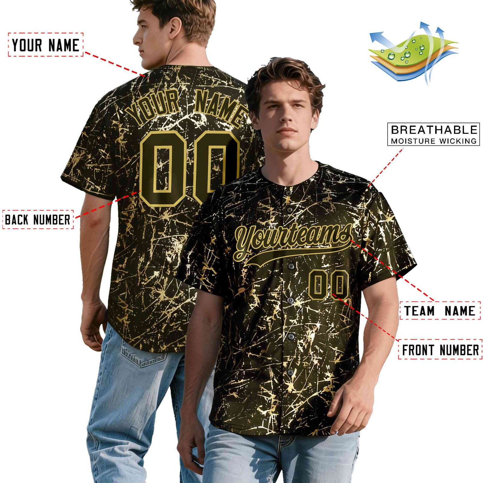 Custom Olive Old Gold Shiny Gold Cracked Texture Baseball Jersey