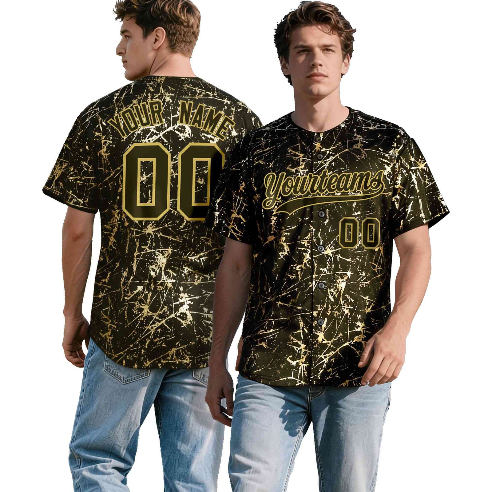 Custom Olive Old Gold Shiny Gold Cracked Texture Baseball Jersey