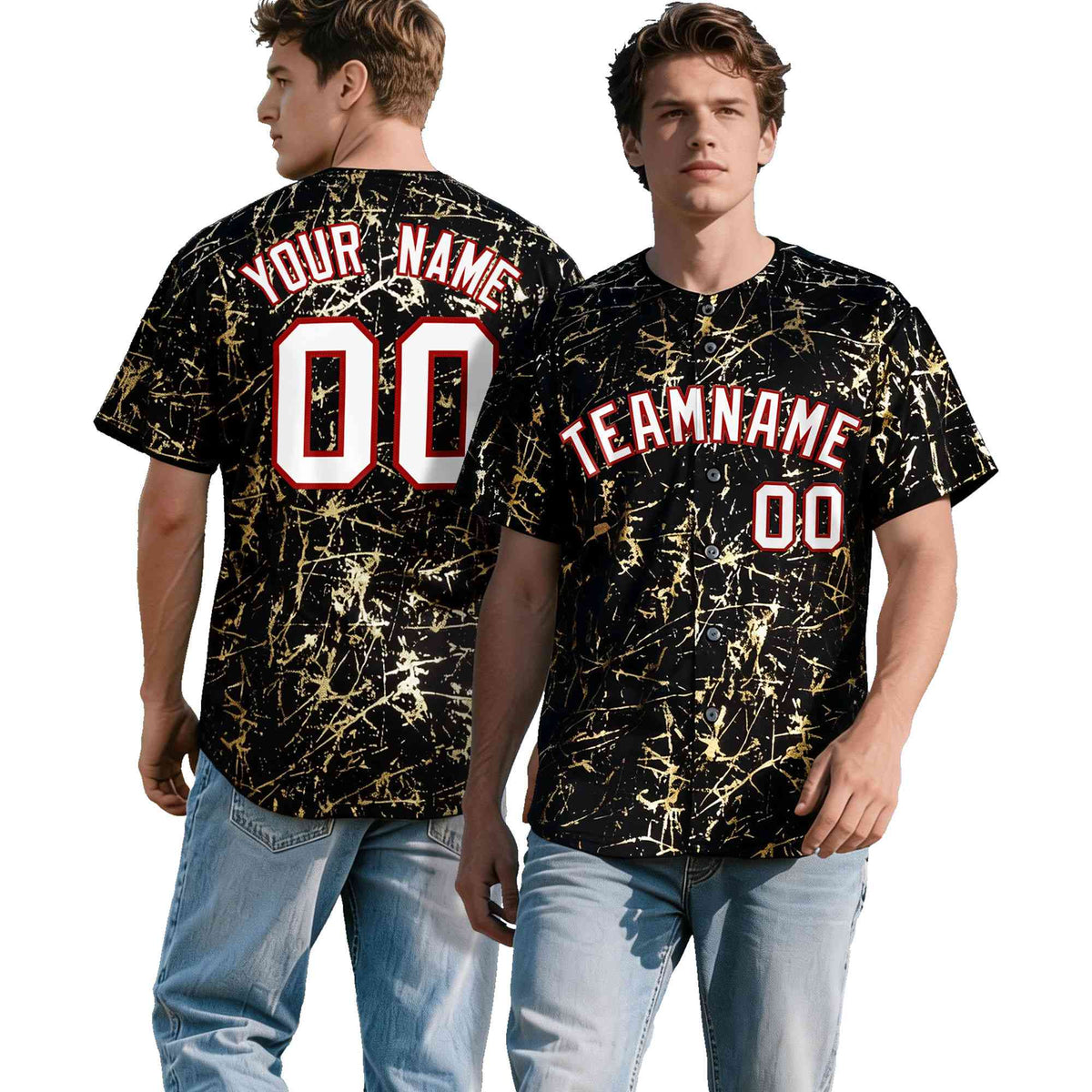 Custom Black White Black&amp;Gold Marble Print Clubwear Party Streetwear Baseball Jersey