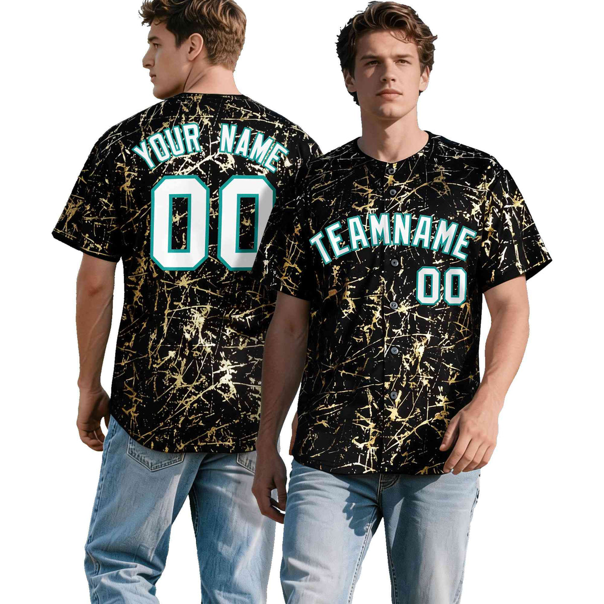 Custom Black White Black&amp;Shiny Gold Cracked Foil Breathable Mesh Streetwear Baseball Jersey