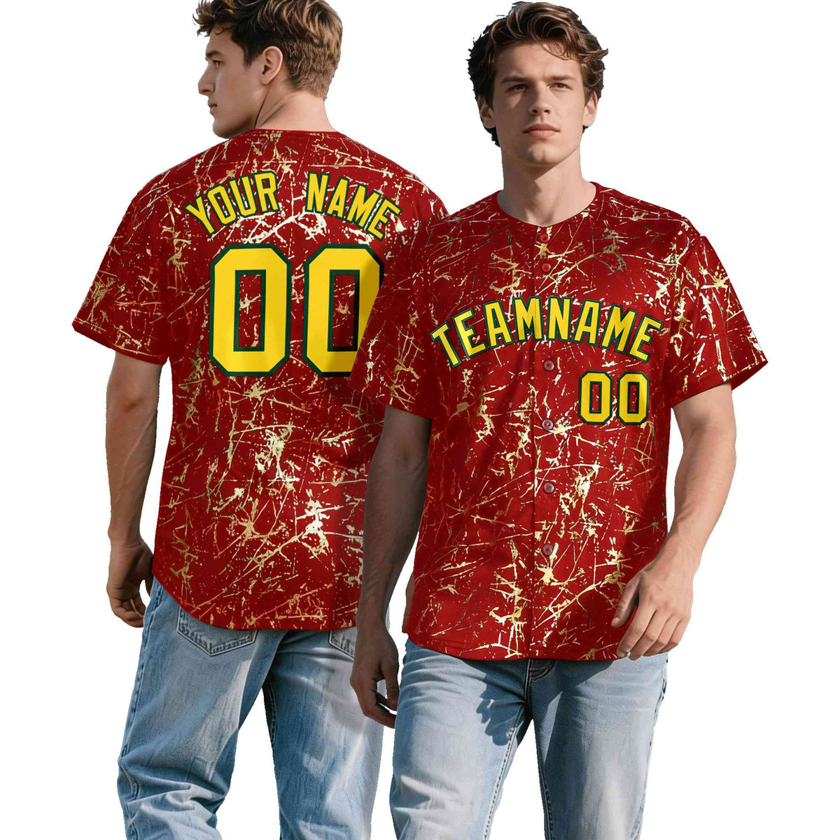 Custom Red Gold Black&amp;Shiny Gold Cracked Foil Breathable Mesh Streetwear Baseball Jersey